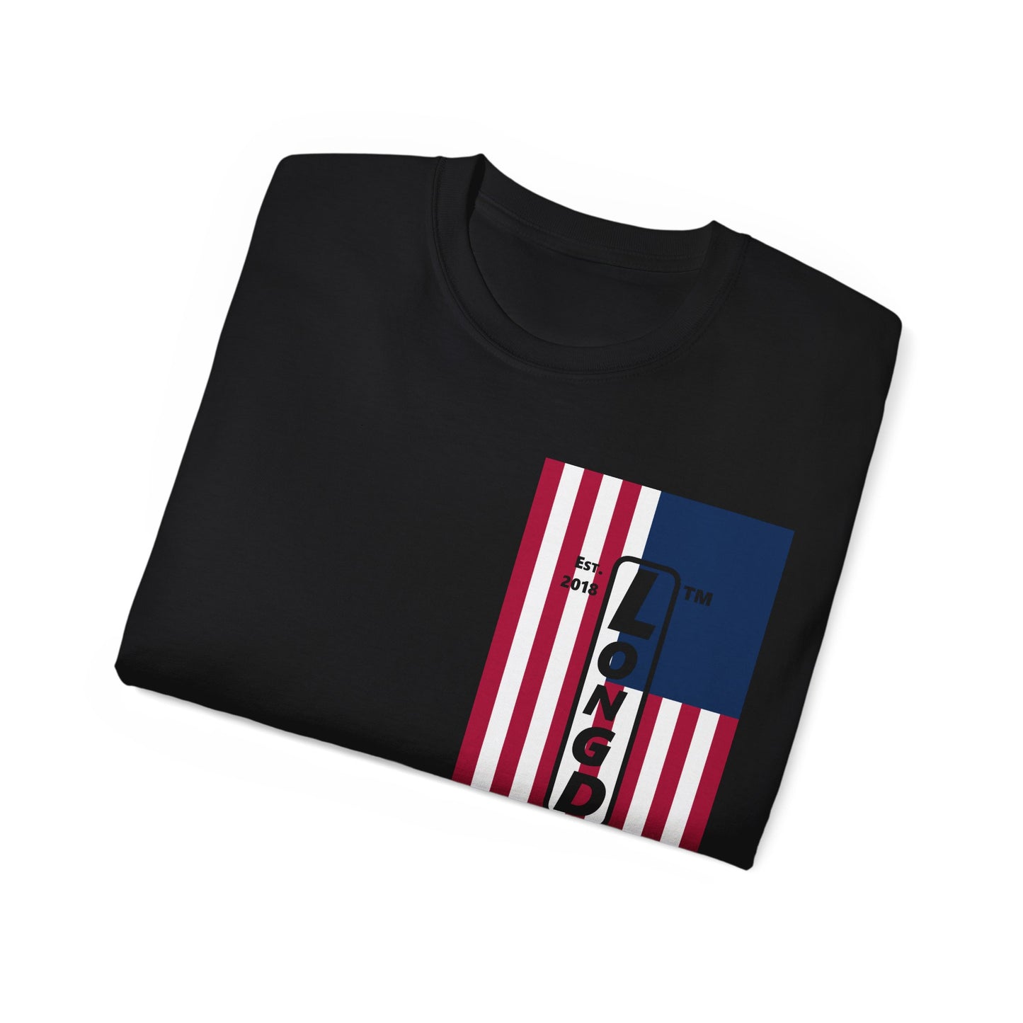 LongD cotton tee negative cropped flag single-breasted front-back Hyde Park upright logo (Patriotic colors)