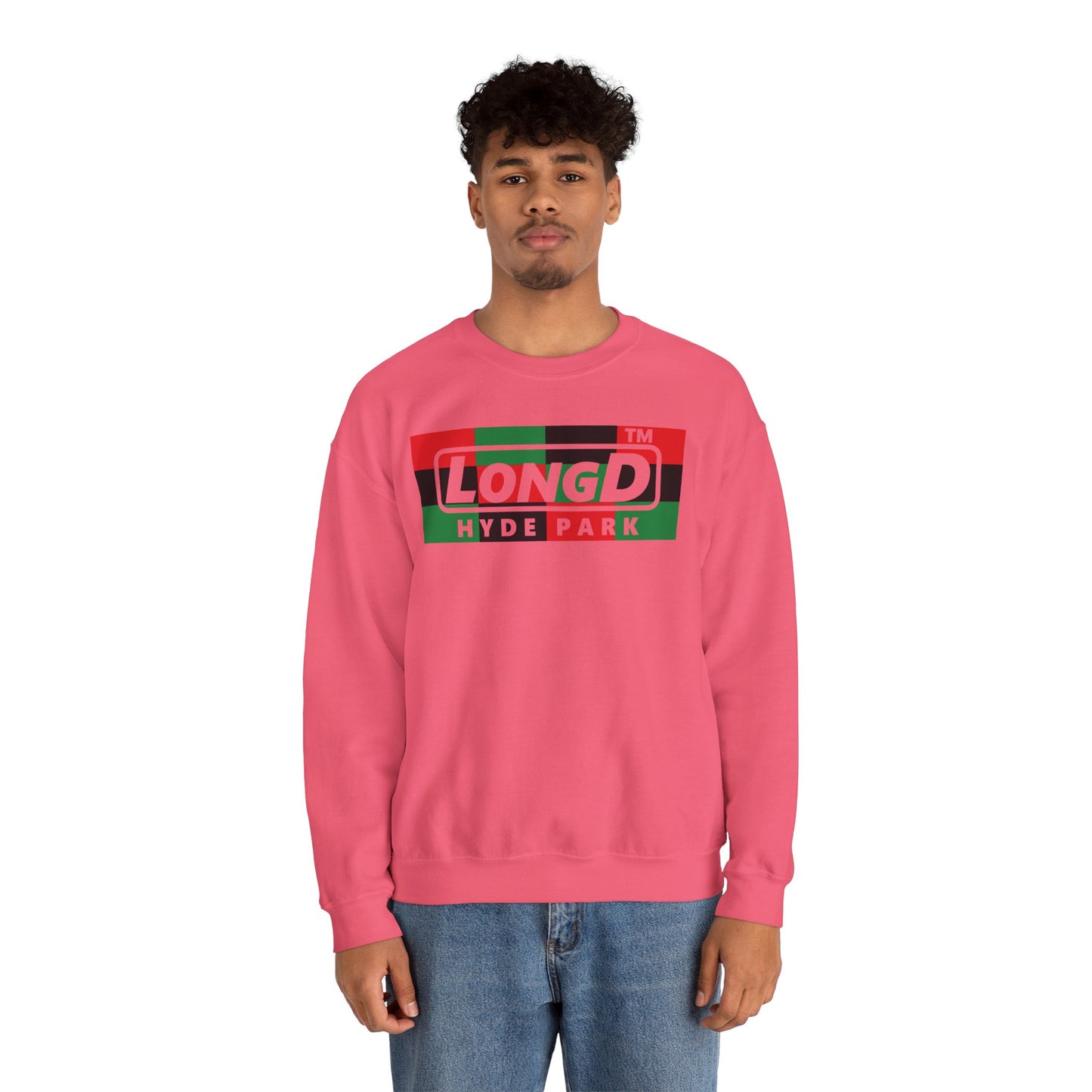 LongD negative 3x4 Hyde Park logo crewneck sweatshirt (Juneteenth colors)