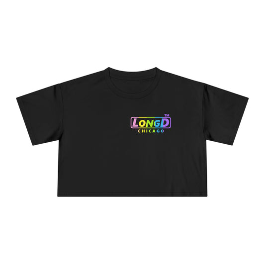 LongD positive vertical striped Chicago front-back Logo Crop Tee (Easter colors)