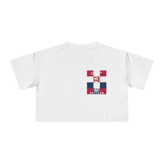 Negative 4x3 upright single-breasted Chicago logo crop tee (Patriotic colors)
