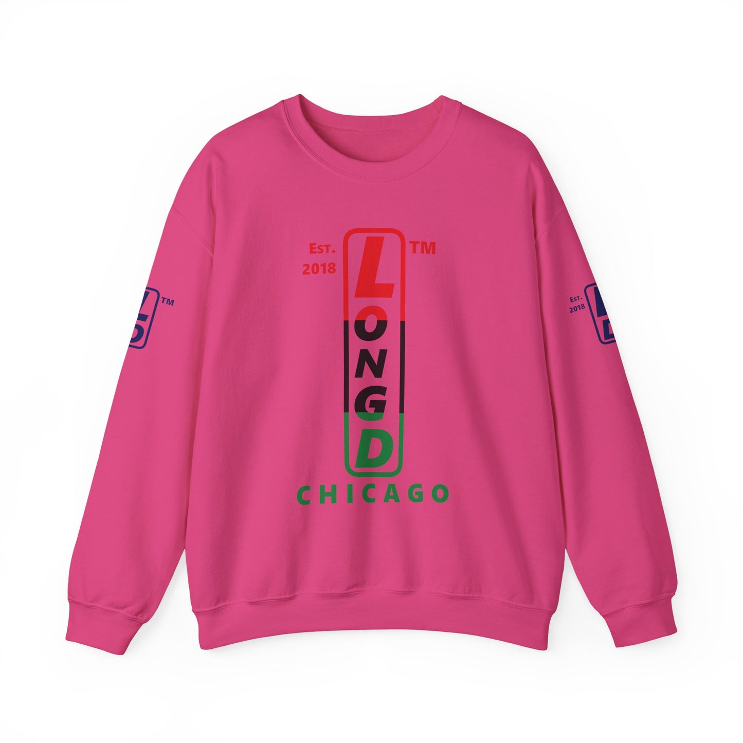 LongD positive horizontal 3-striped Chicago 4-print upright logo crewneck sweatshirt (Juneteenth colors)