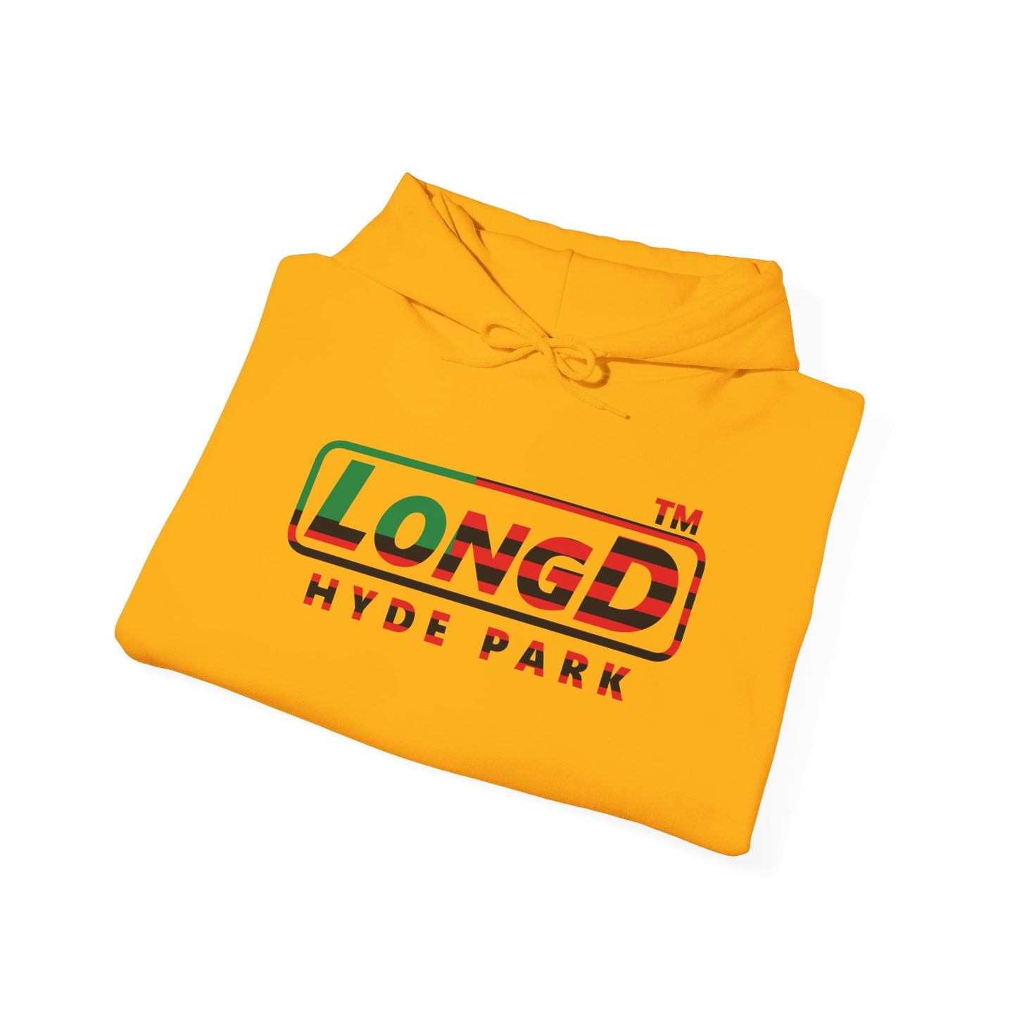 LongD® positive flag front-back Hyde Park logo Hoodie (Juneteenth colors)