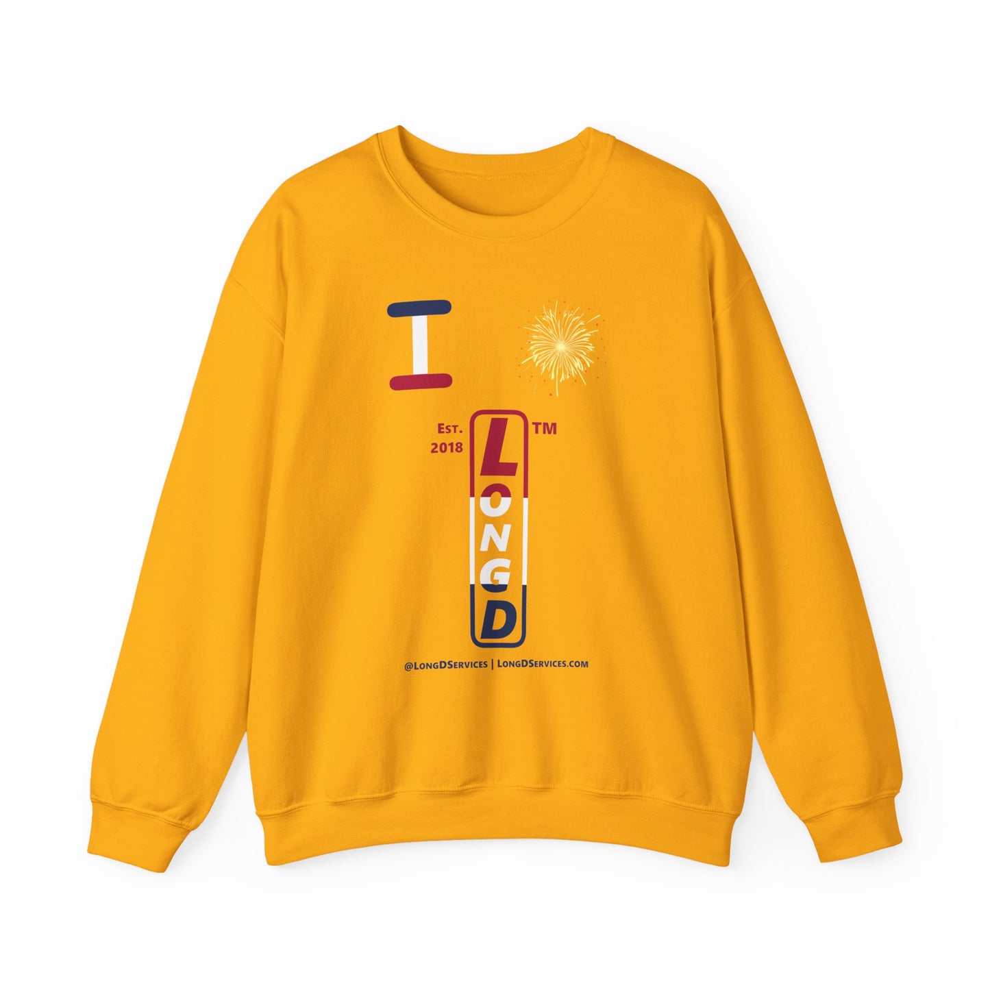 I Burst LongD positive horizontal 3-striped tag-domain upright logo crewneck sweatshirt