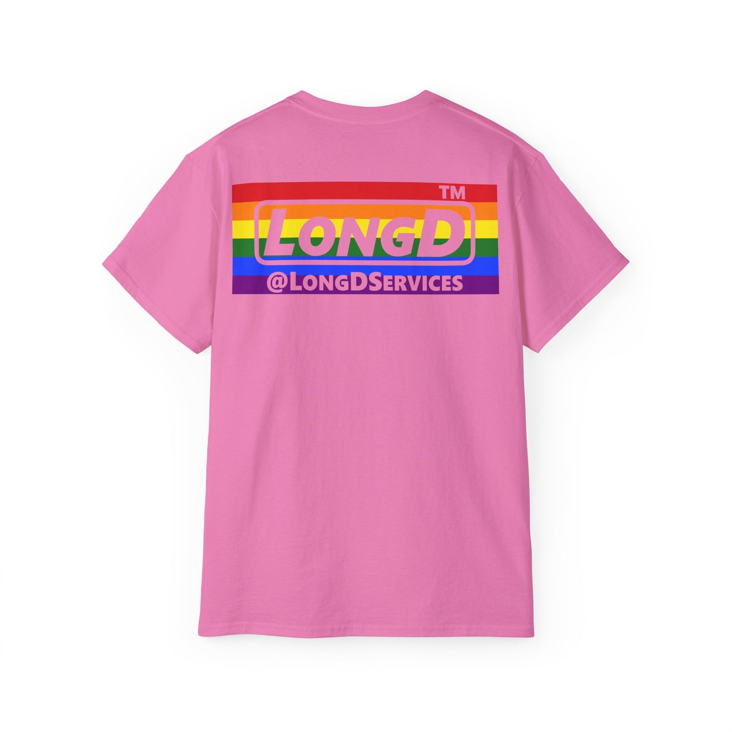 I Luv LongD negative horizontal striped front-back Chicago logo cotton tee (Pride colors)