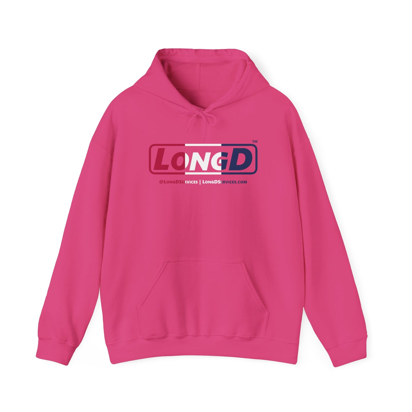 LongD® Logo Hoodie red, white and blue positive thirds