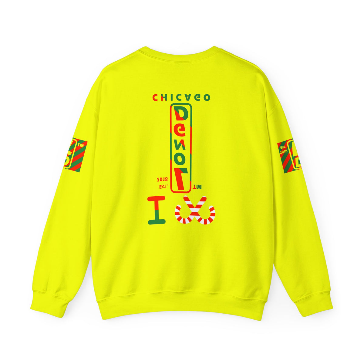 I candy cane LongD Chicago positive upright pixel-weighted 4-striped 4-print logo crewneck sweatshirt