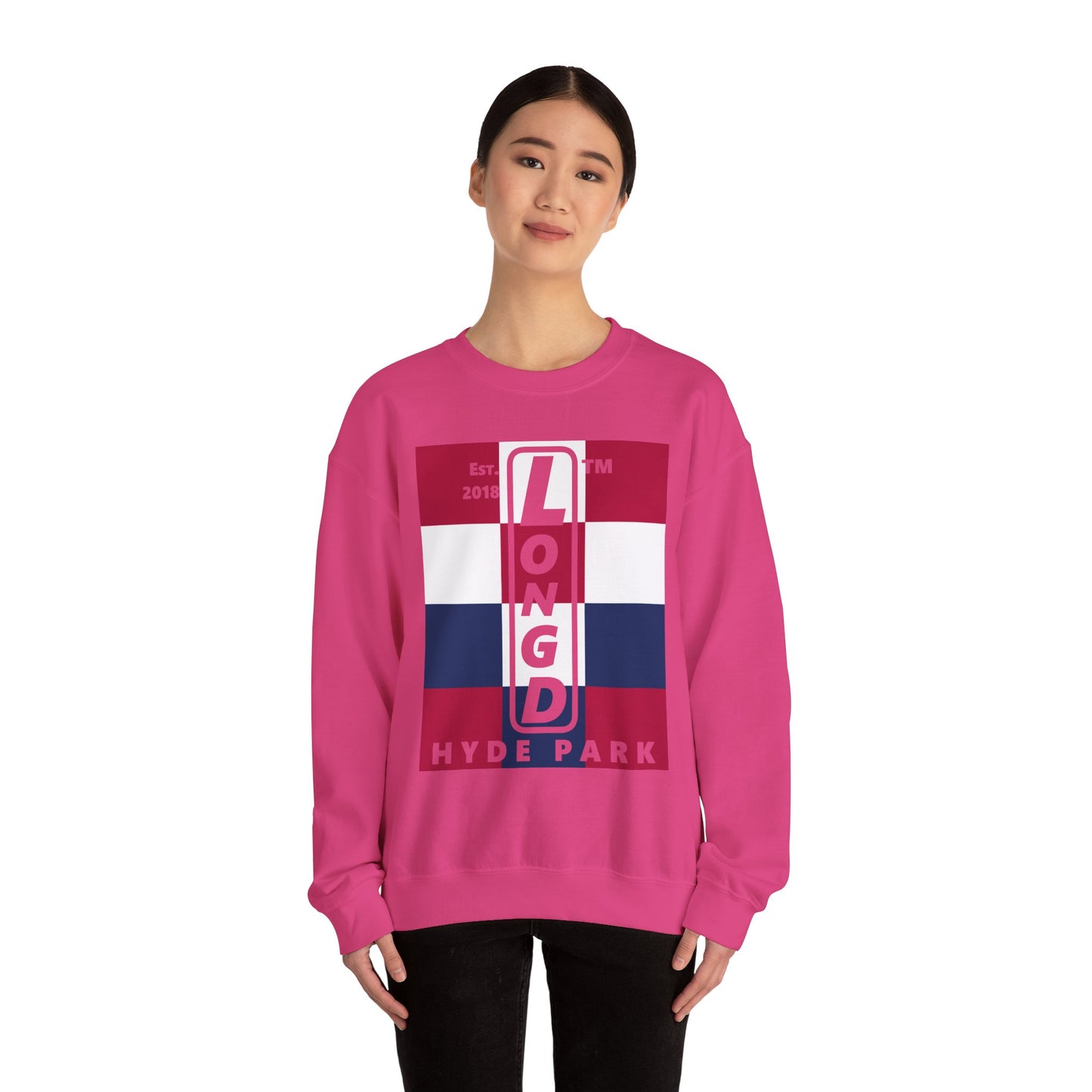 LongD negative 4x3 Hyde Park upright logo crewneck sweatshirt (patriotic colors)