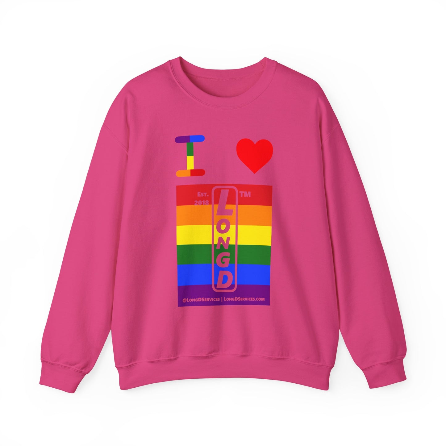 I Luv LongD negative horizontal 6-striped tag-domain upright logo crewneck sweatshirt
