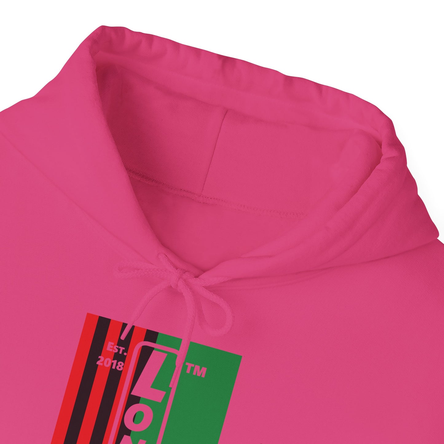 LongD® negative cropped flag upright Chicago logo hoodie (Juneteenth colors)