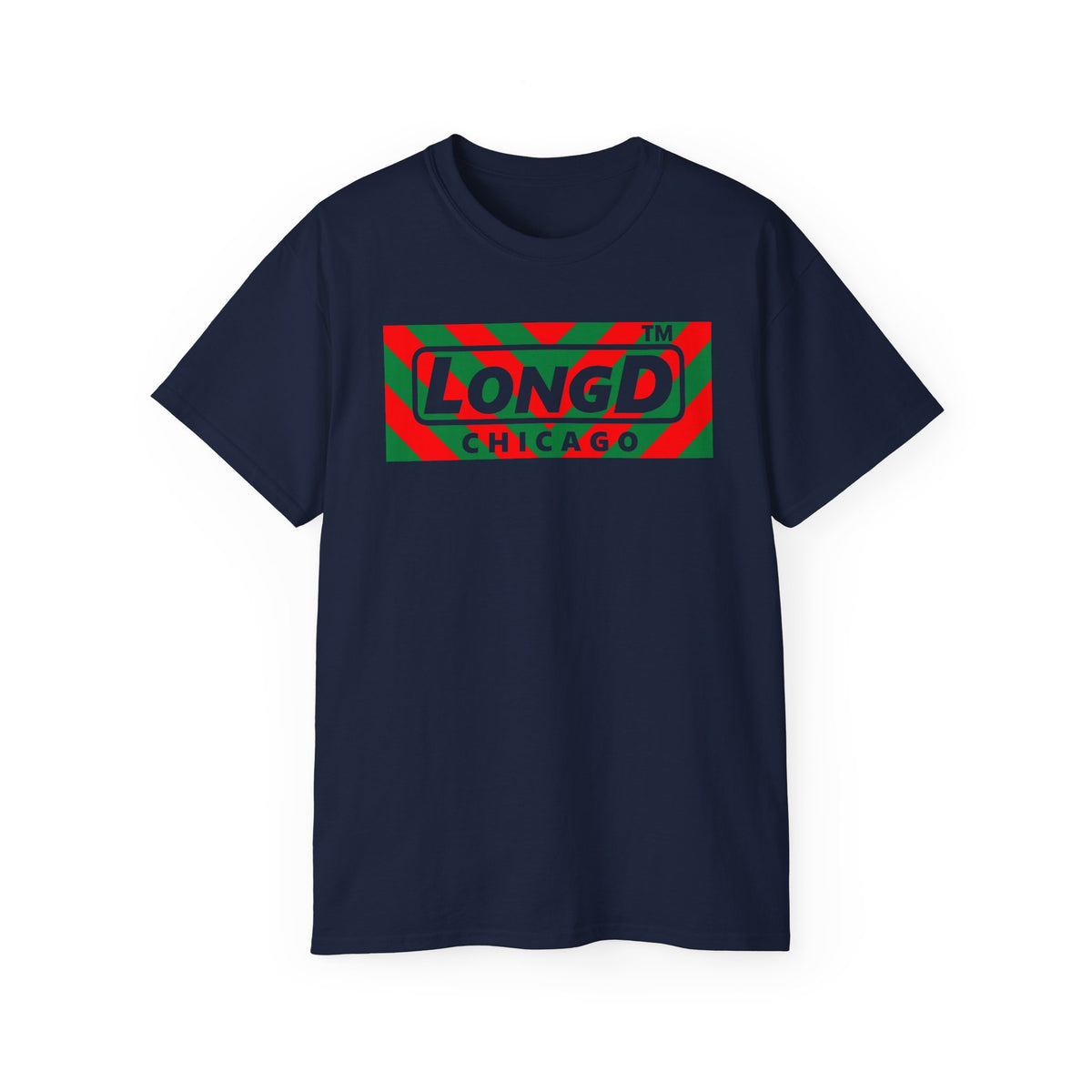 LongD Chicago negative downward chevron front-back logo (Xmas colors) cotton tee