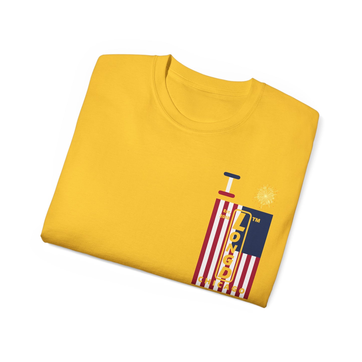 I Burst LongD cotton tee negative cropped flag single-breasted front-back Chicago upright logo (Patriotic colors)