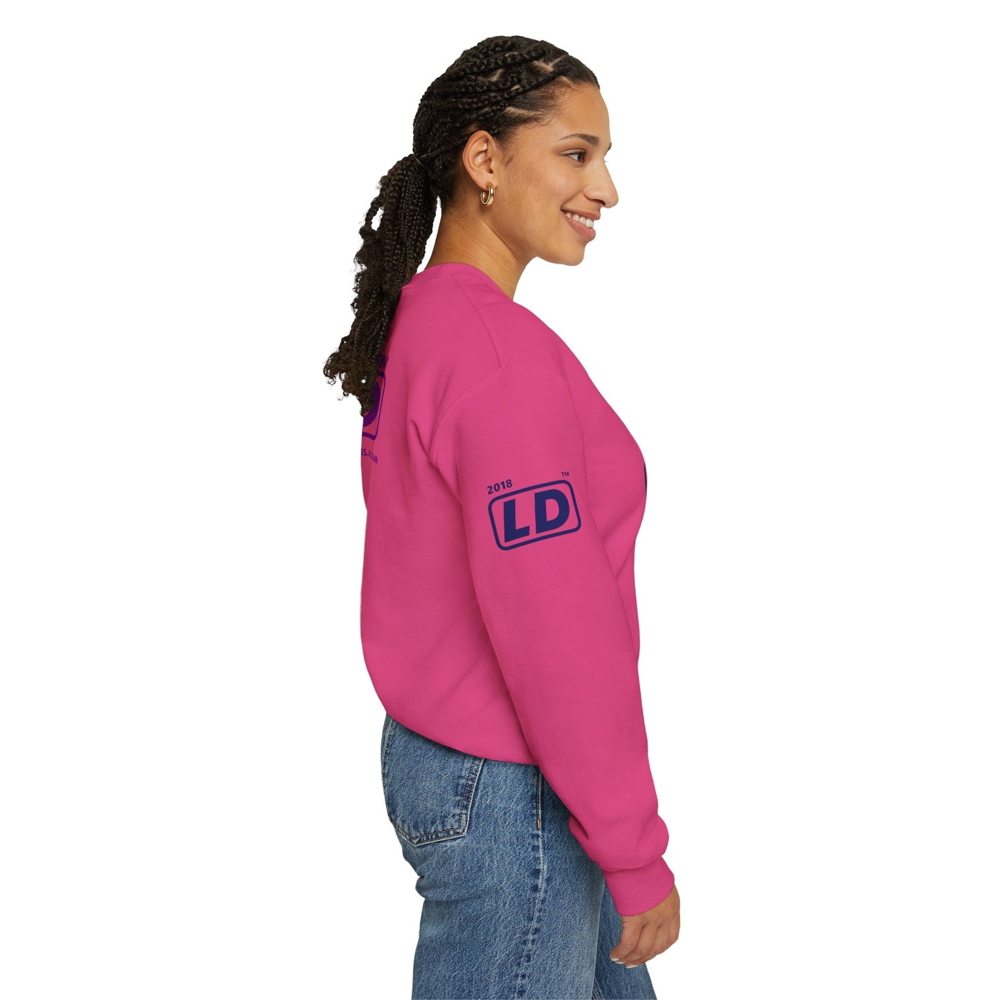I Luv LongD official basic 4-print tag logo crewneck sweatshirt with Pride heart