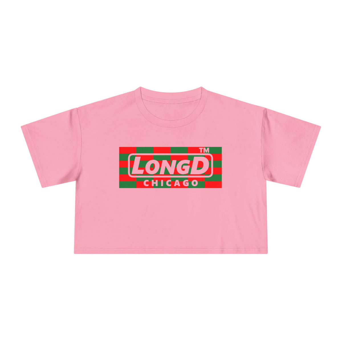 LongD Chicago negative tiled logo (Xmas colors) crop tee
