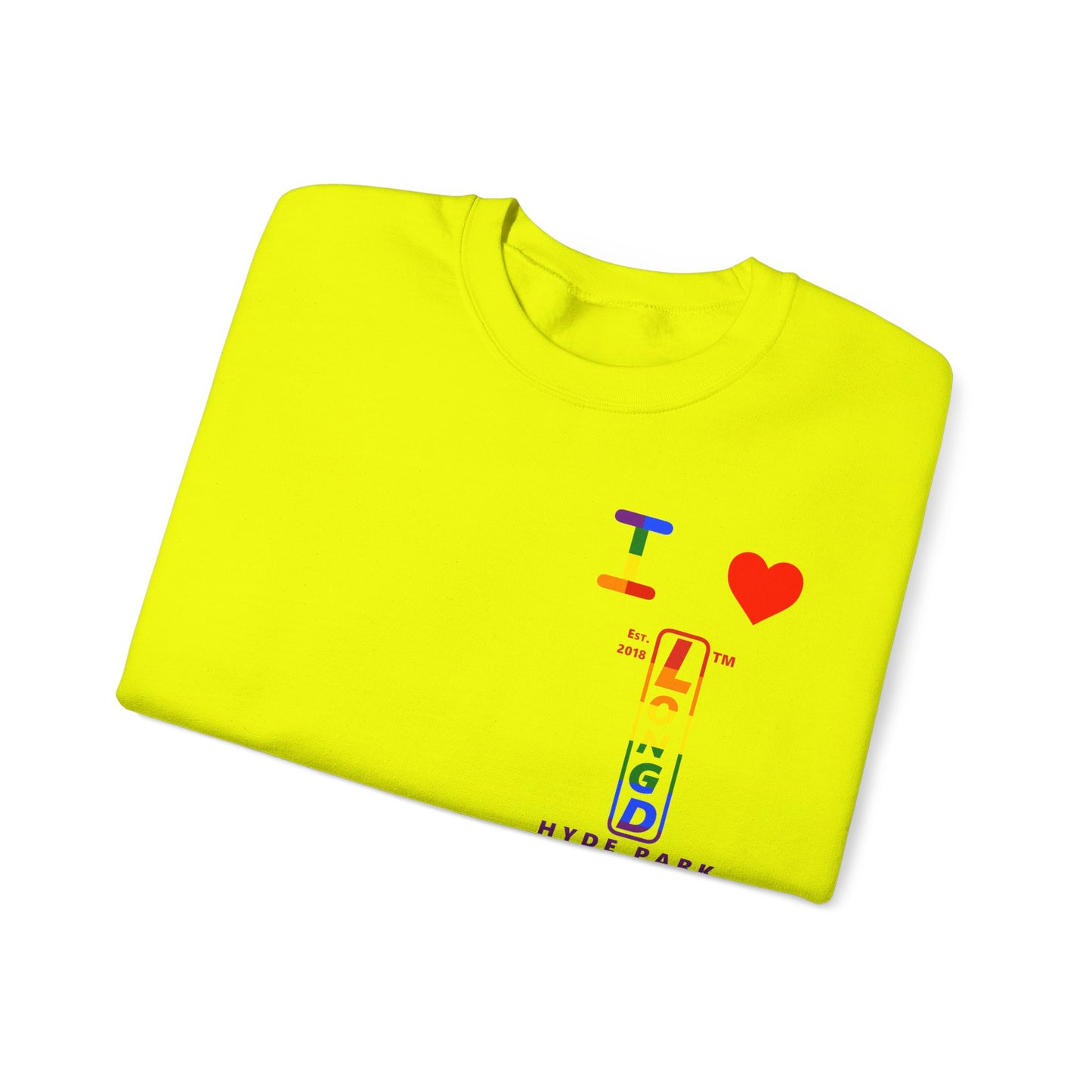 I Luv LongD positive horizontal 6-striped Hyde Park upright 4-print single-breasted logo crewneck sweatshirt (Pride colors)
