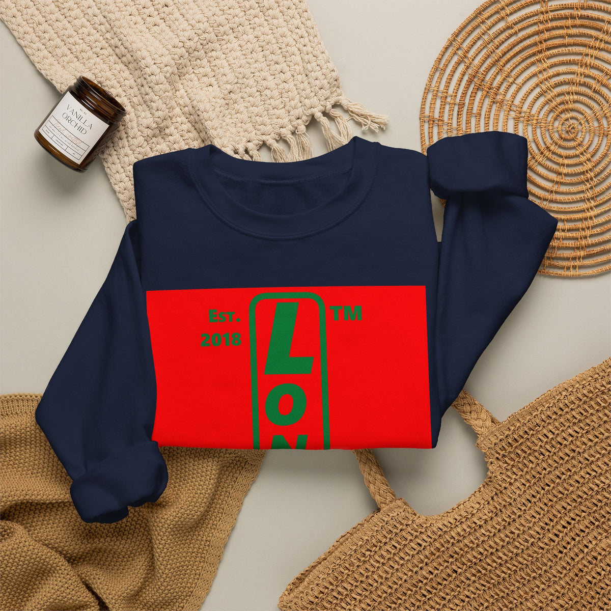 LongD Chicago upright logo positive green on negative red (Xmas colors) crewneck sweatshirt