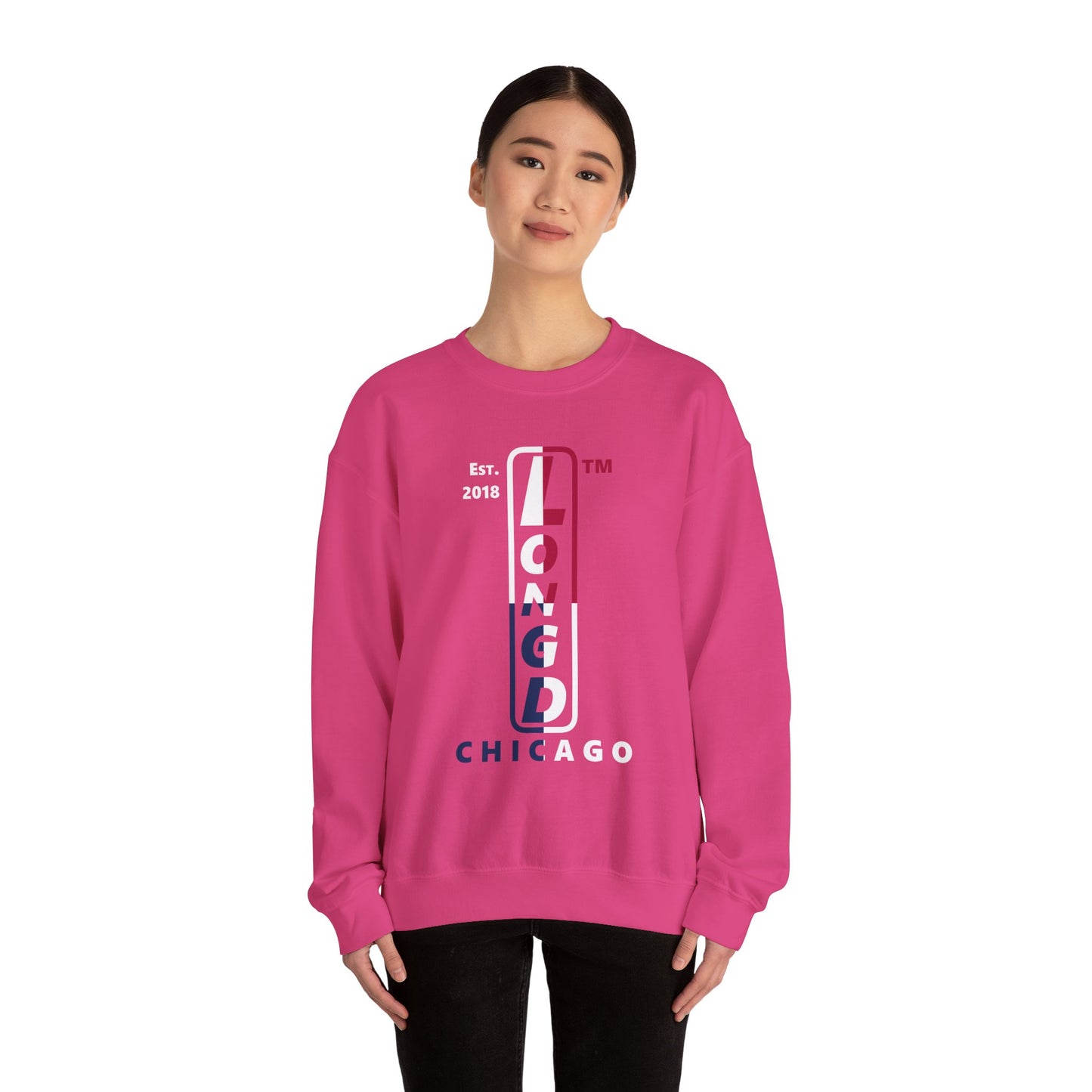 LongD positive quarters Chicago upright logo crewneck sweatshirt (patriotic colors)
