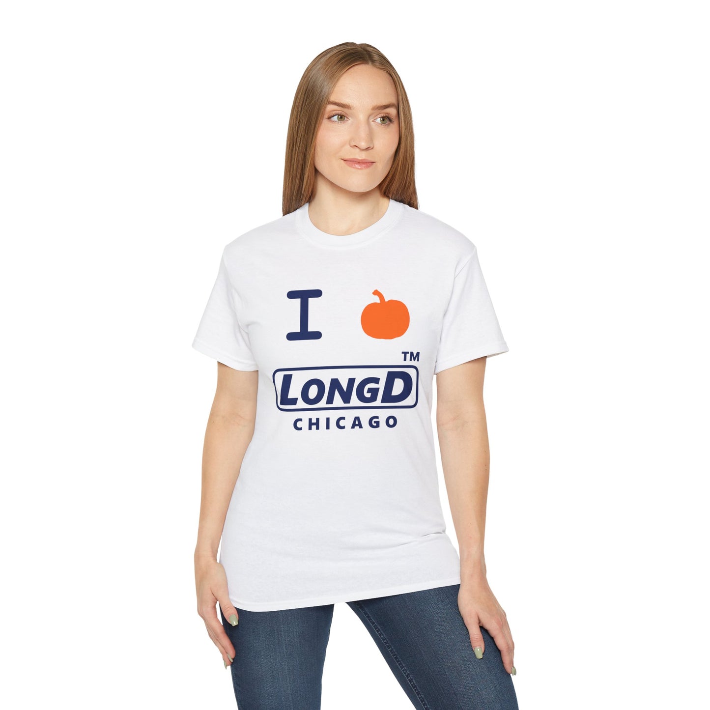 I Pumpkin LongD® Logo Cotton Tee positive blue basic Chicago logo