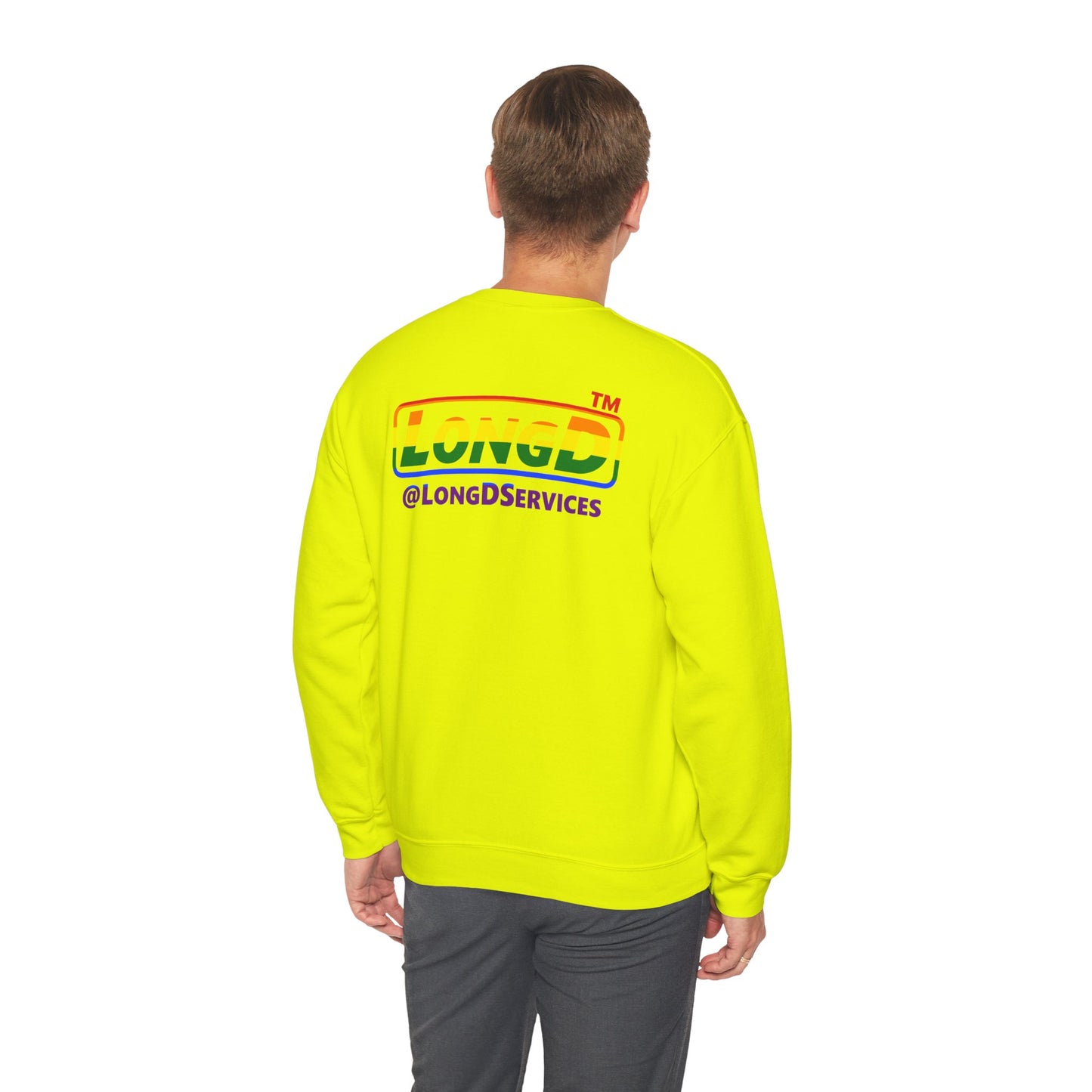 LongD positive horizontal striped front-back Chicago logo crewneck sweatshirt (Pride colors)