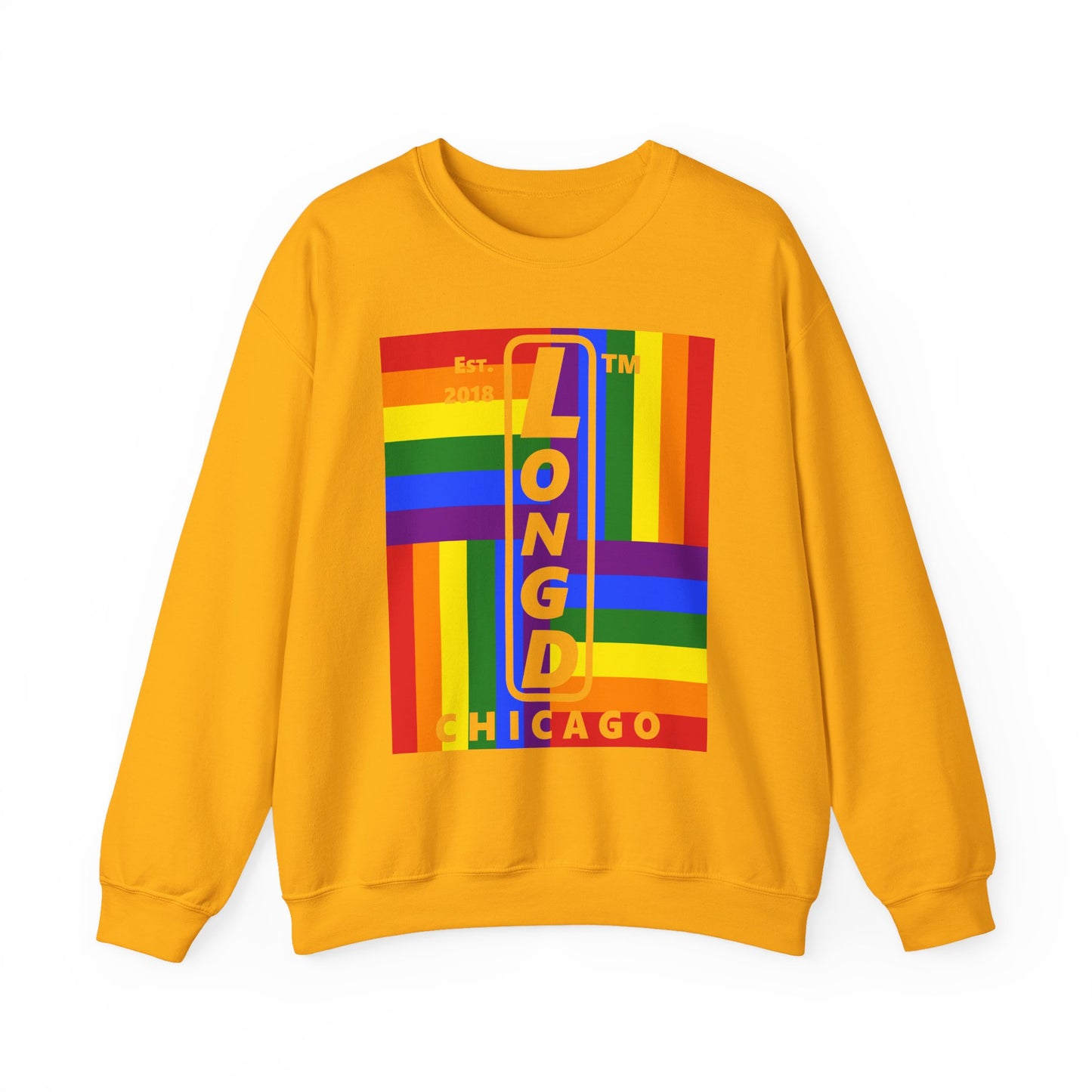 LongD negative windmill Chicago upright logo crewneck sweatshirt (Pride colors)