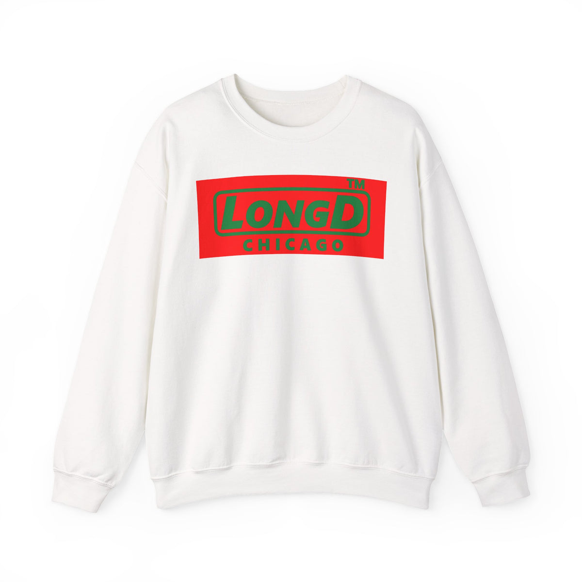 LongD Chicago logo positive green on negative red (Xmas colors) crewneck sweatshirt