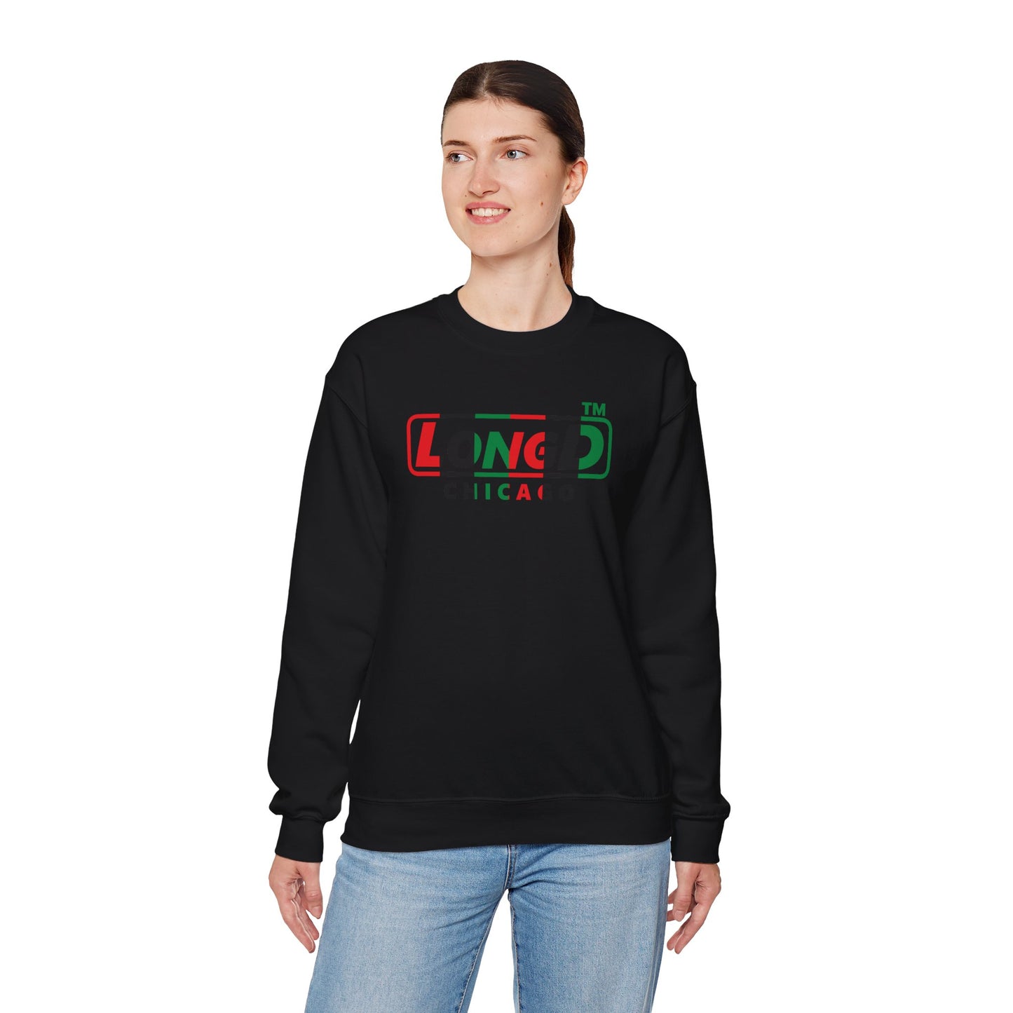 LongD positive vertical 6-striped Chicago logo crewneck sweatshirt (Juneteenth colors)