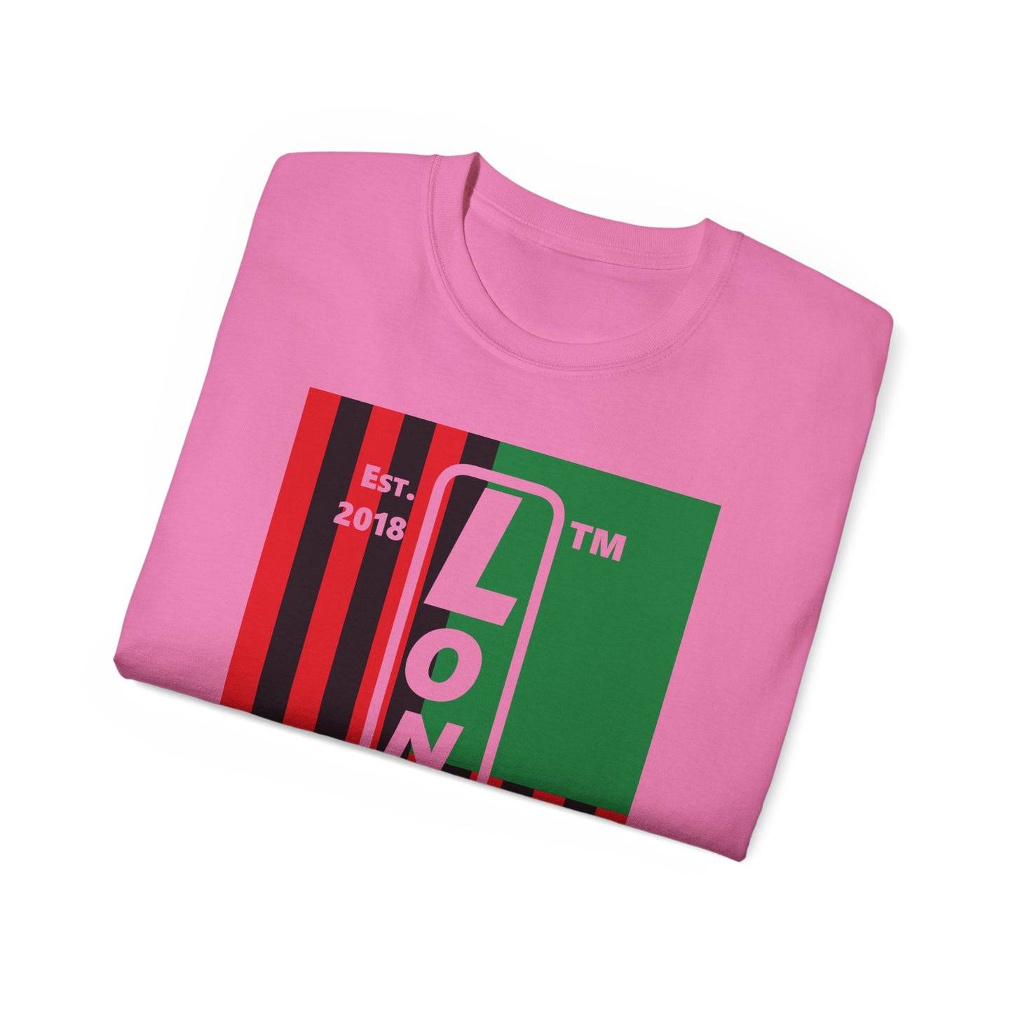 LongD Cotton Tee negative flag Chicago upright logo (Juneteenth colors)