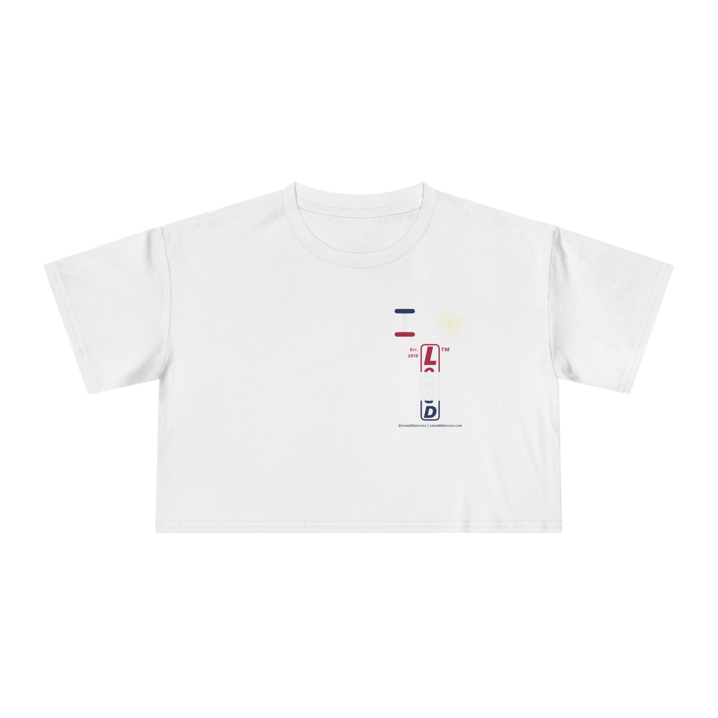 I burst LongD positive horizontal 3-striped upright single-breasted tag-domain logo crop tee