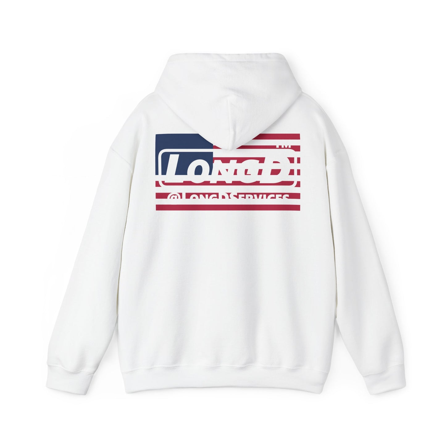 LongD® negative flag front-back double breasted Chicago logo hoodie (patriotic colors)