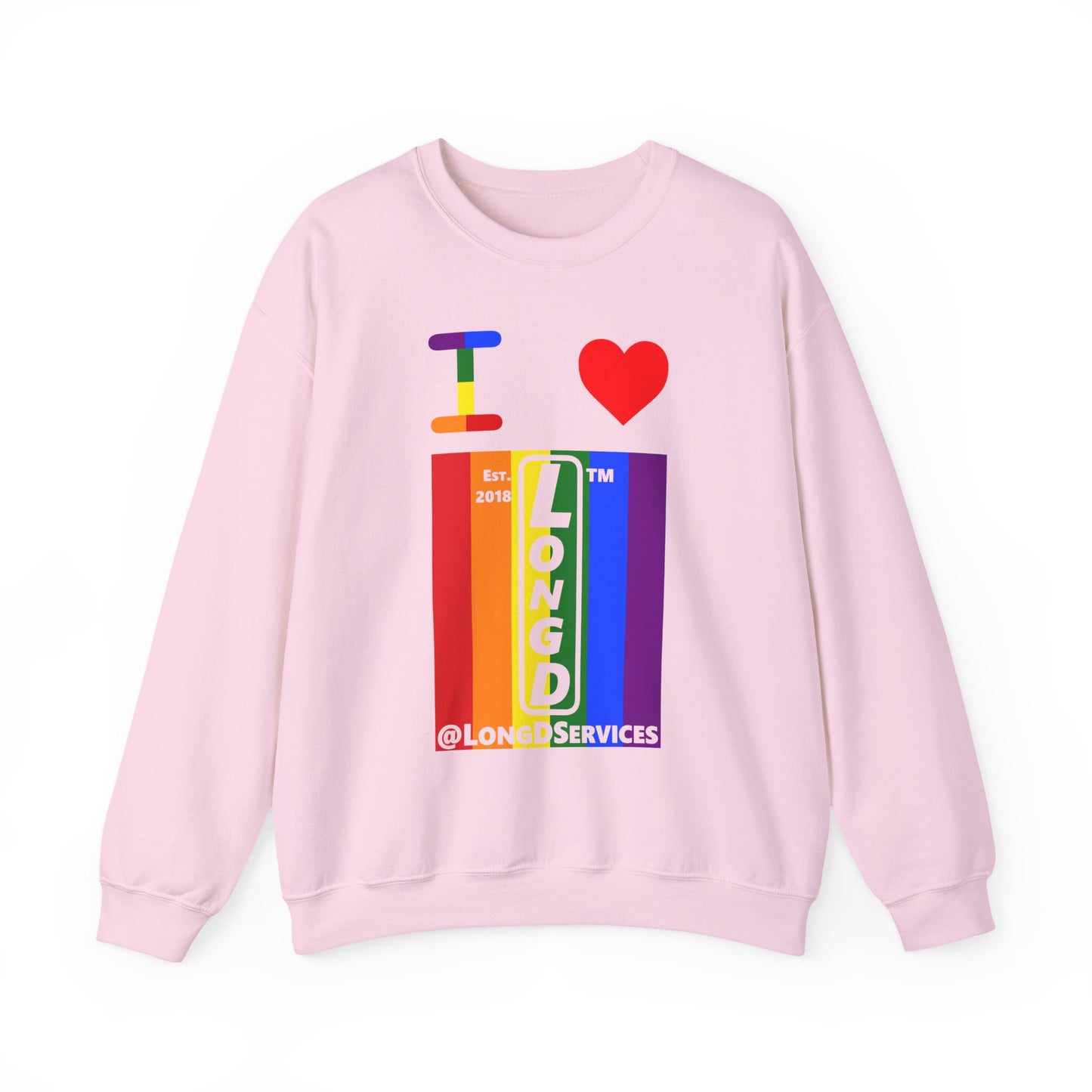 I Luv LongD negative vertical 6-striped tag upright logo crewneck sweatshirt