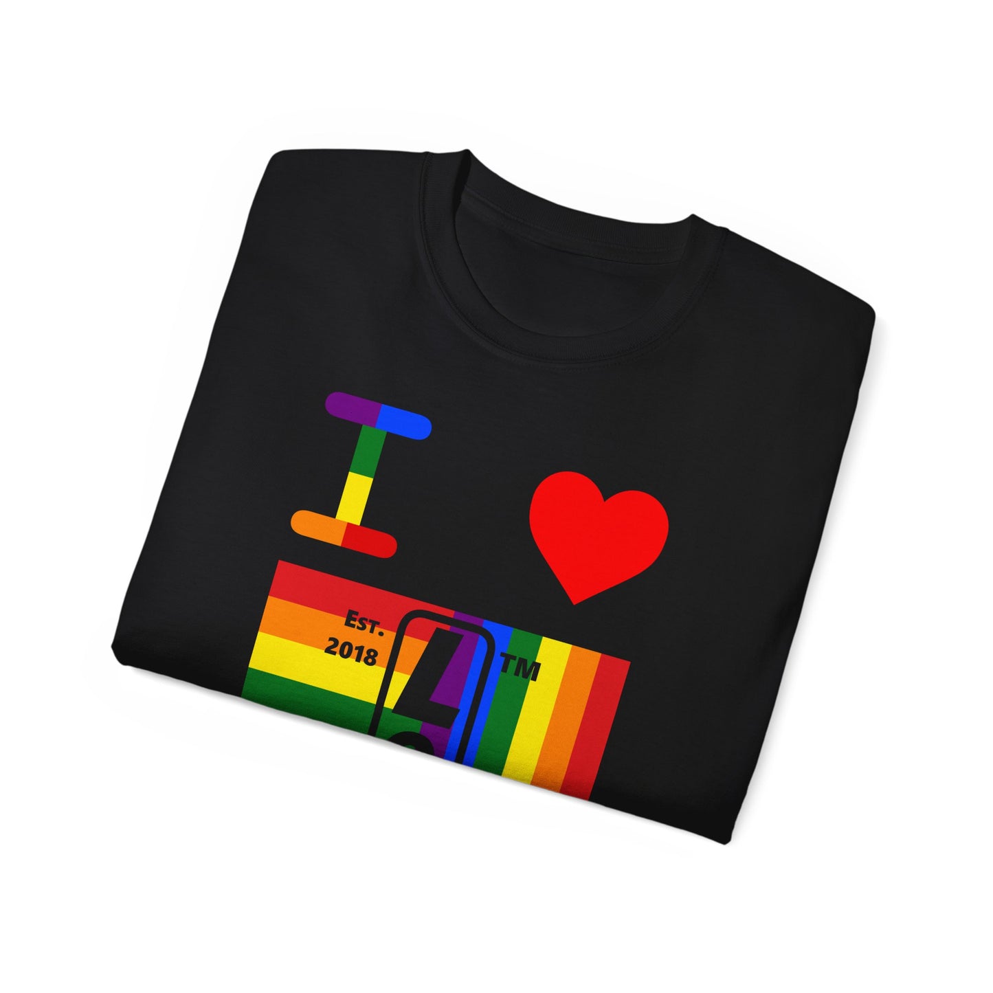 I Luv LongD Cotton Tee negative windmill Hyde Park upright logo (Pride colors)