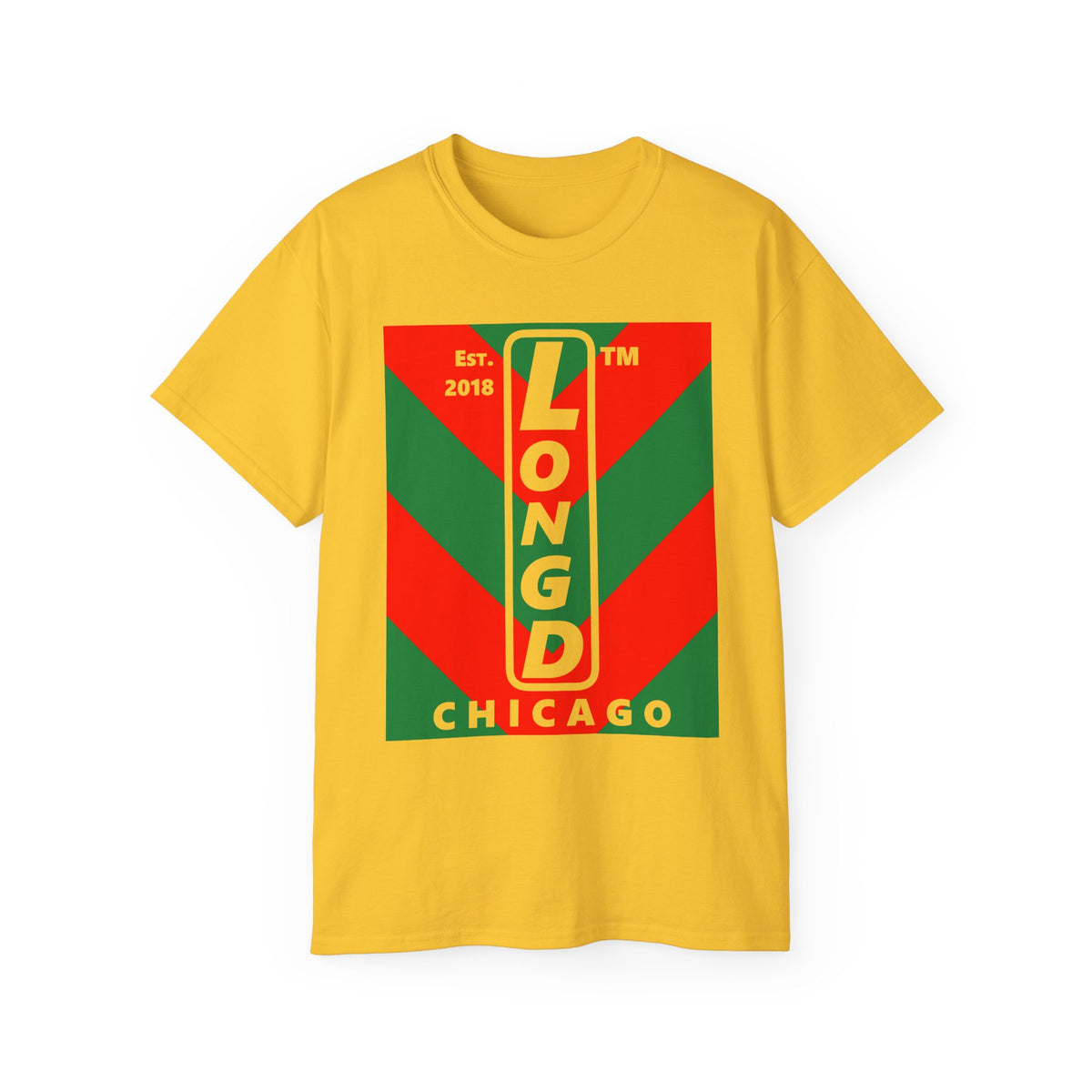 LongD Chicago negative upright downward chevron logo (Xmas colors) cotton tee