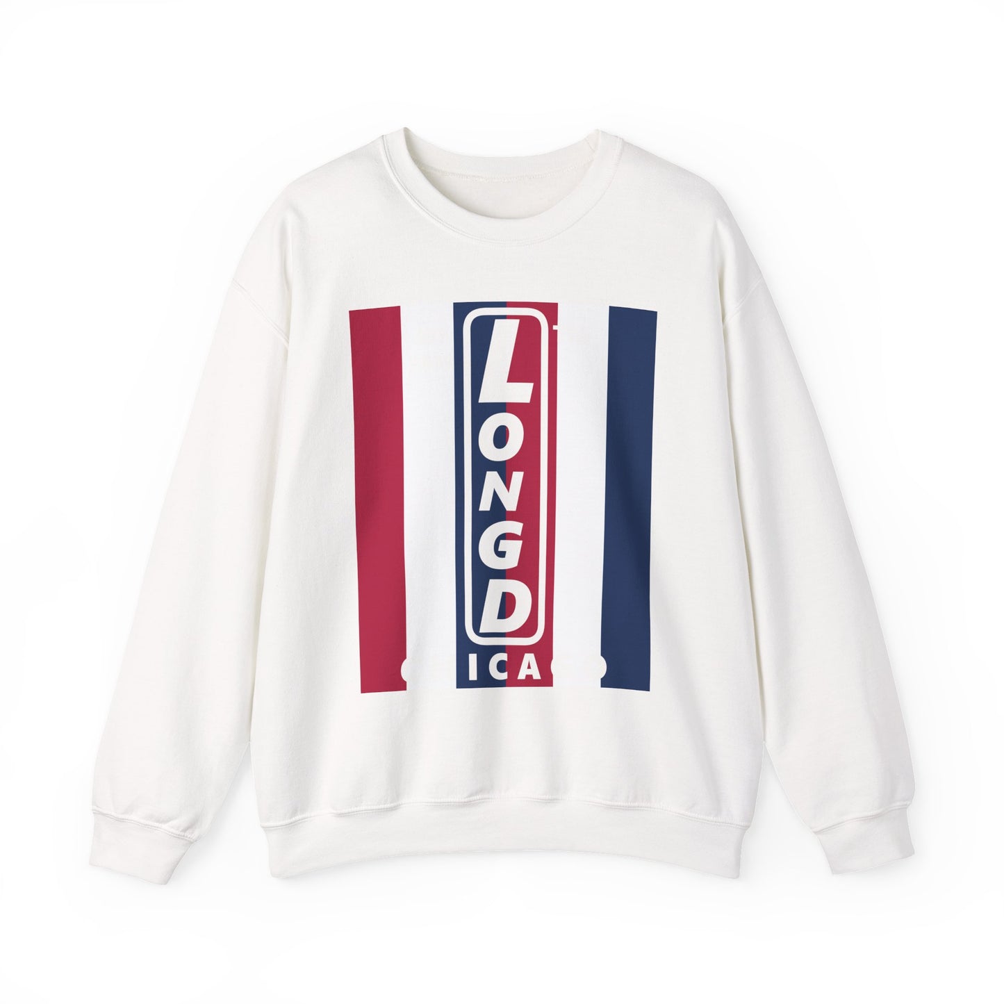 LongD negative vertical 6-striped Chicago logo crewneck sweatshirt (patriotic colors)