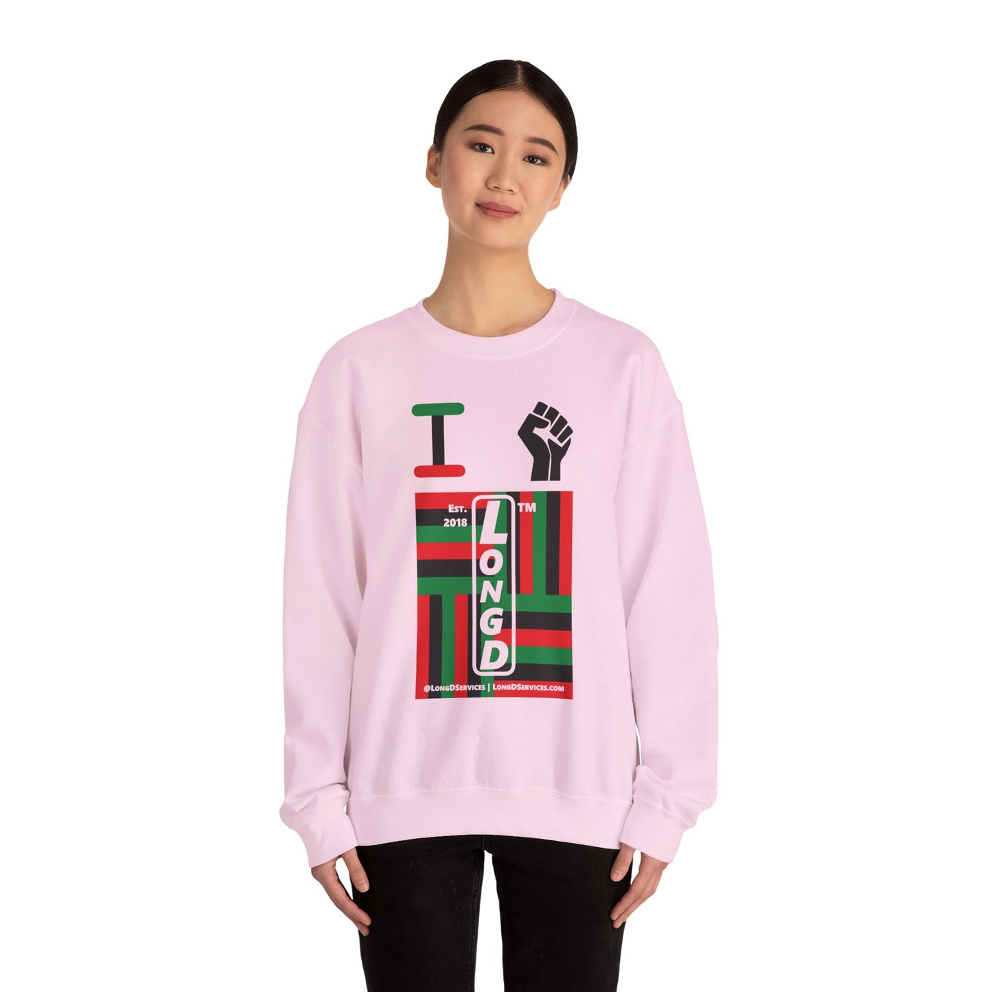 I Fist LongD negative windmill tag-domain upright front-back logo crewneck sweatshirt