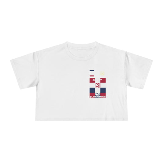 I burst LongD negative 4x3 upright single-breasted tag logo crop tee