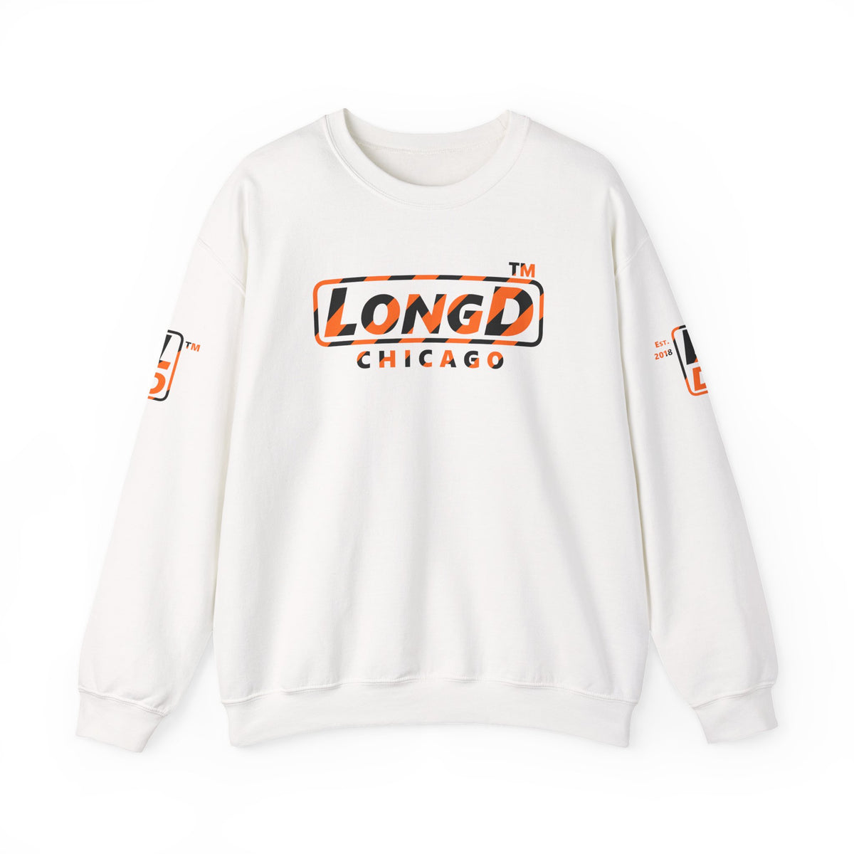 LongD Chicago positive 12-striped 4-print logo (Halloween colors) crewneck sweatshirt