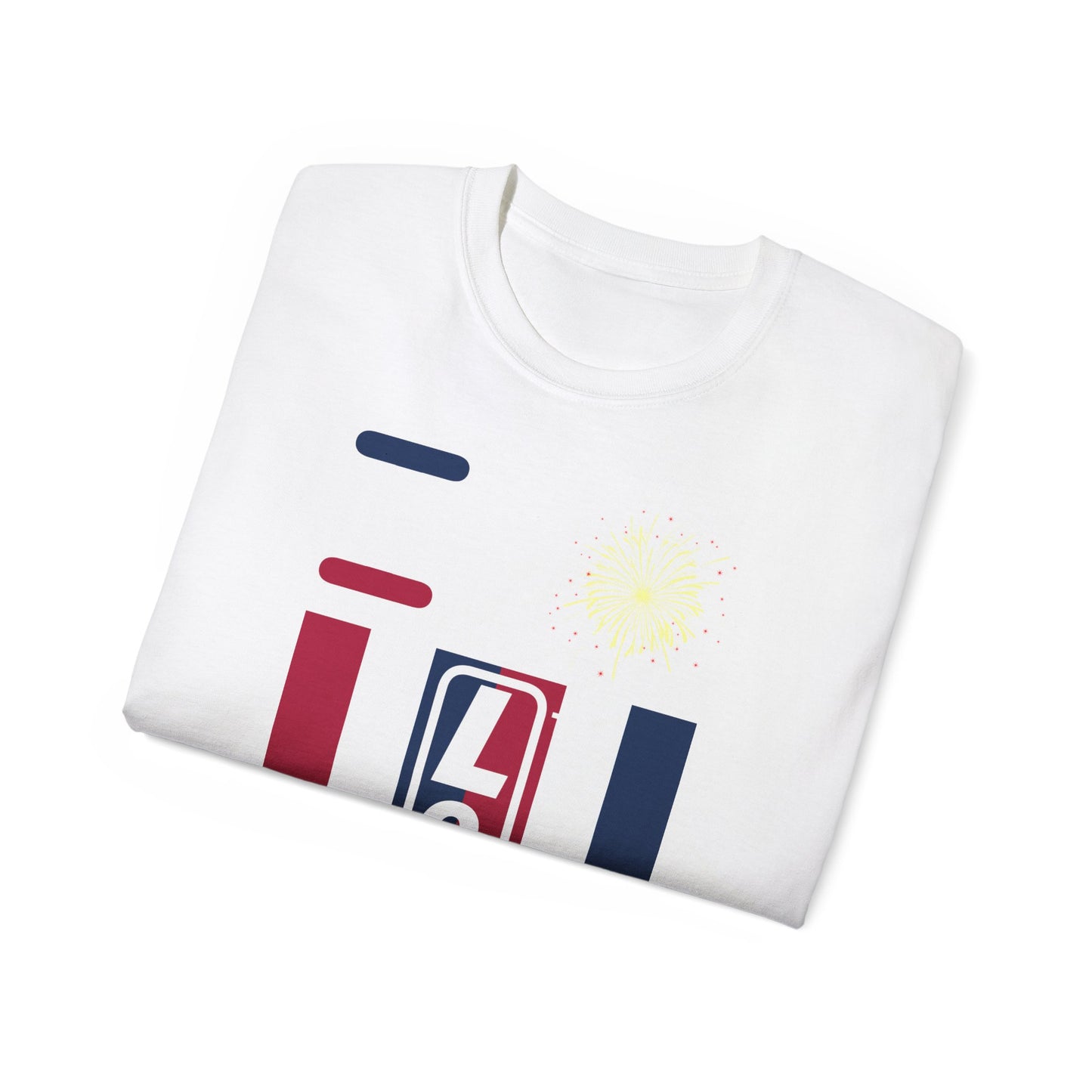 I Burst LongD cotton tee negative vertical 6-striped Hyde Park upright logo (Patriotic colors)