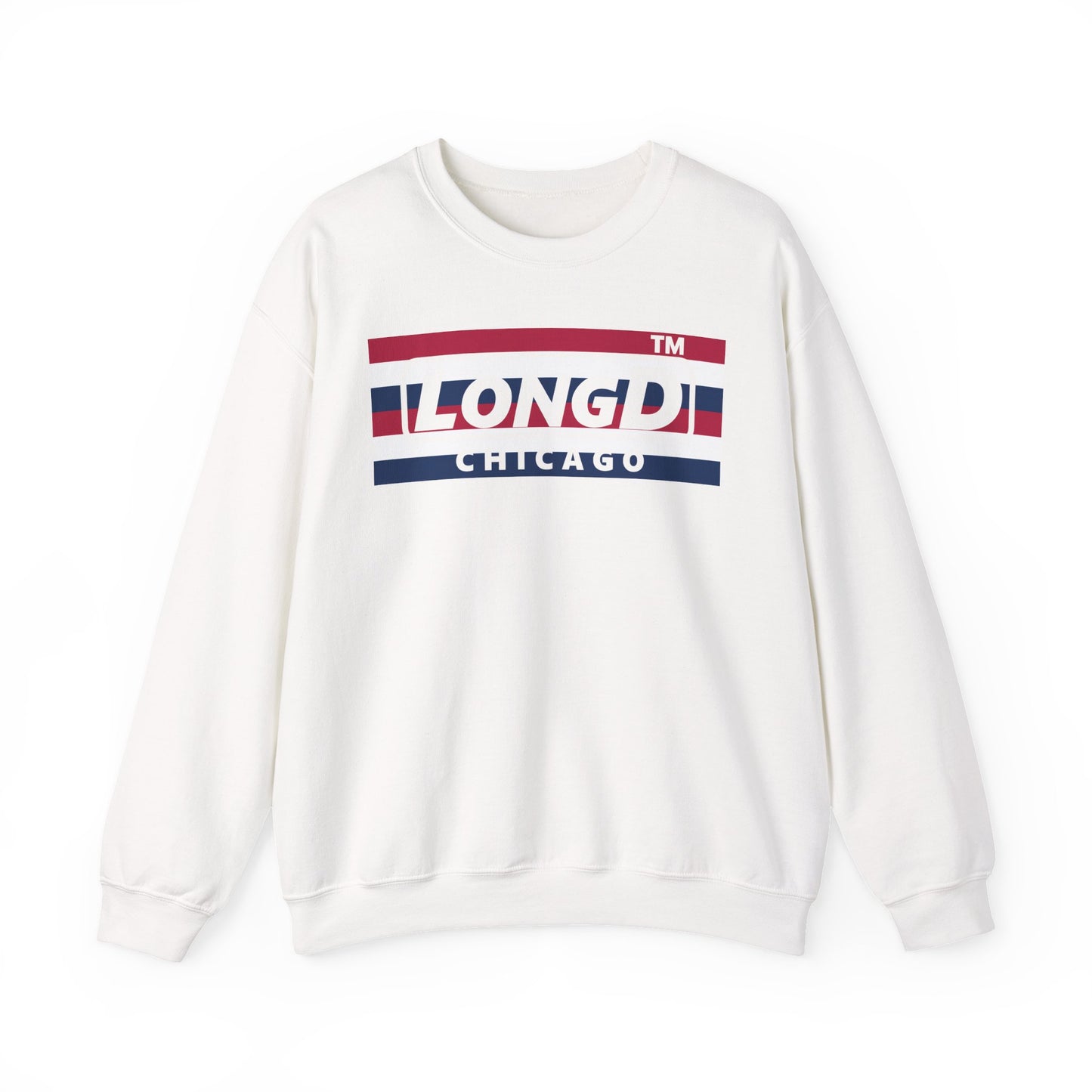 LongD negative horizontal 6-striped Chicago logo crewneck sweatshirt (patriotic colors)