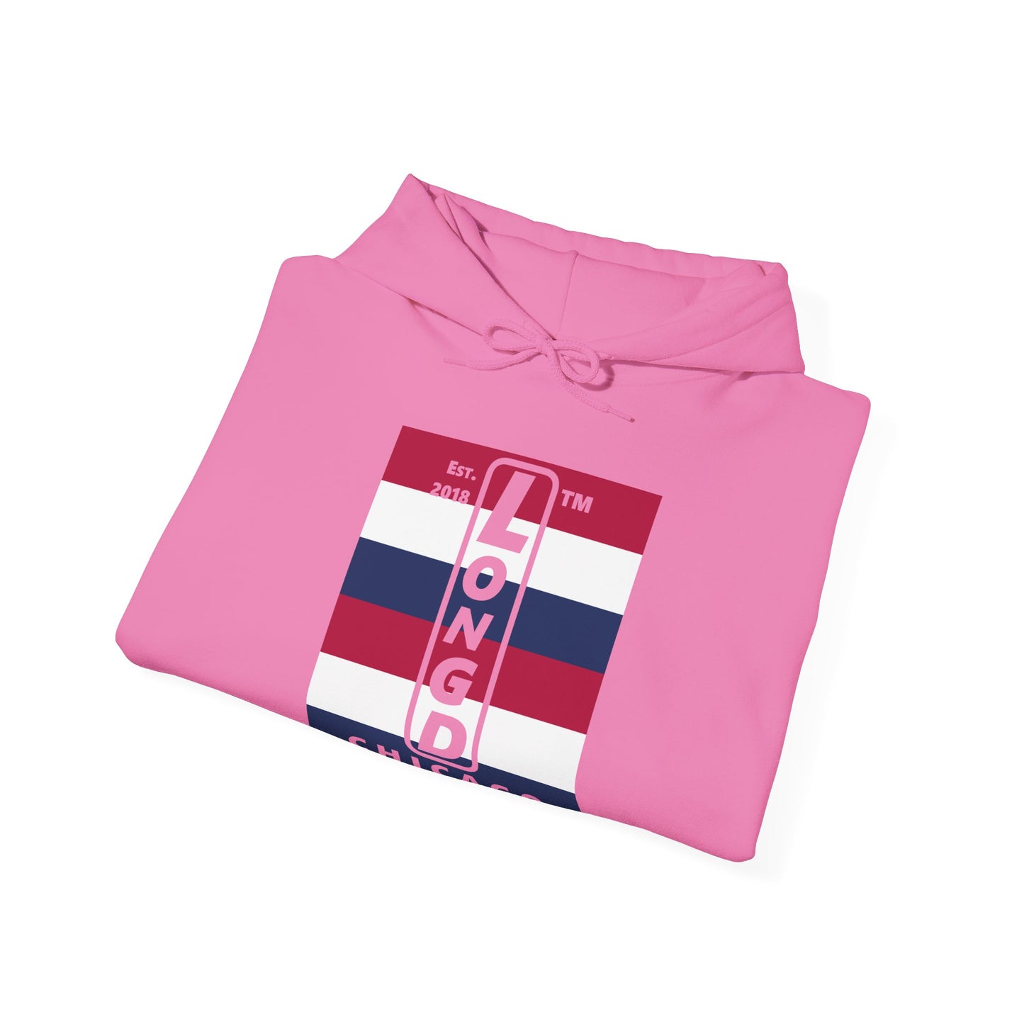 LongD® negative horizontal 6-striped upright Chicago logo hoodie