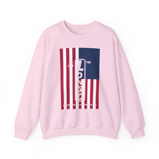 LongD negative cropped flag tag-domain upright logo crewneck sweatshirt (patriotic colors)