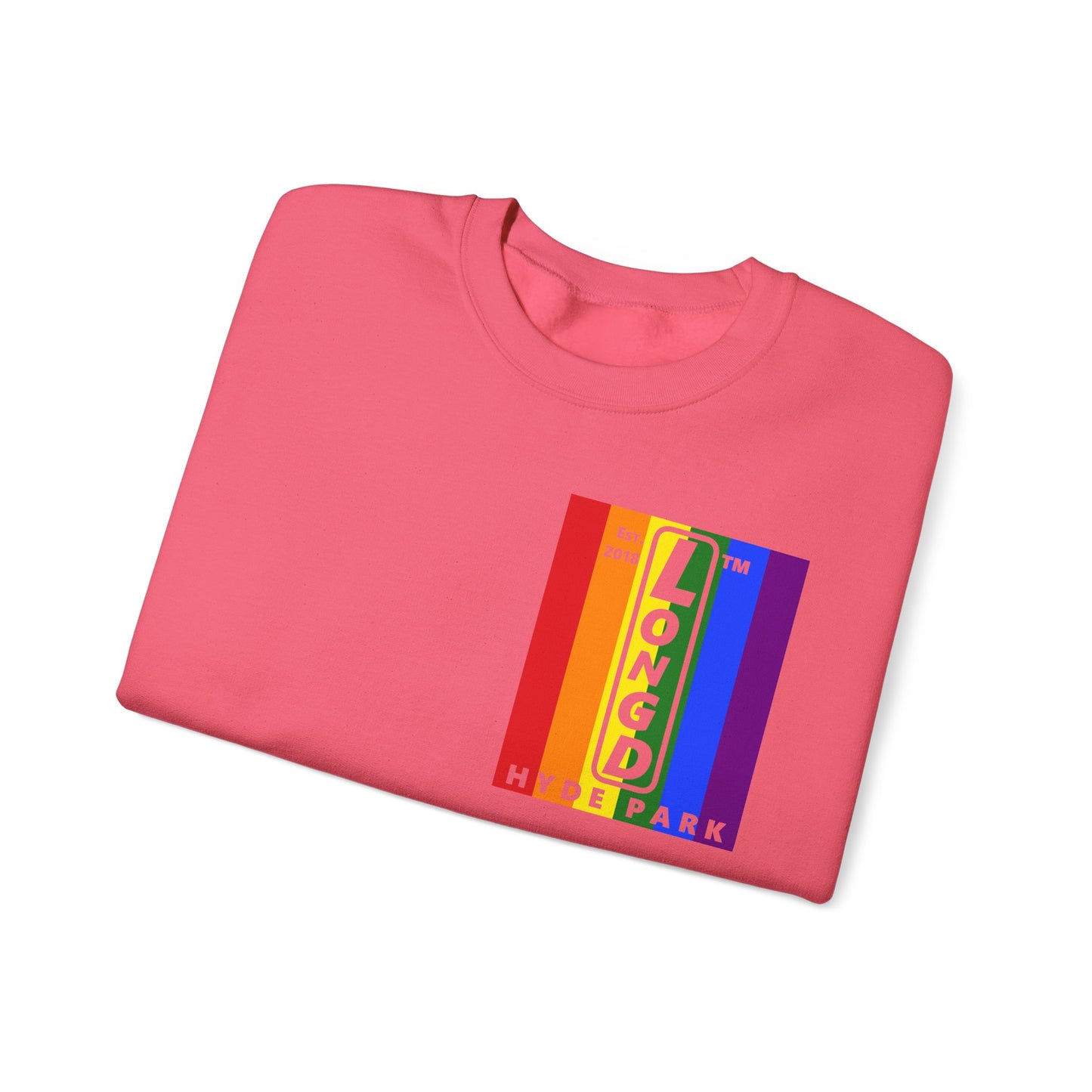 LongD negative flag single-breasted front-back Hyde Park upright logo crewneck sweatshirt (Pride colors)