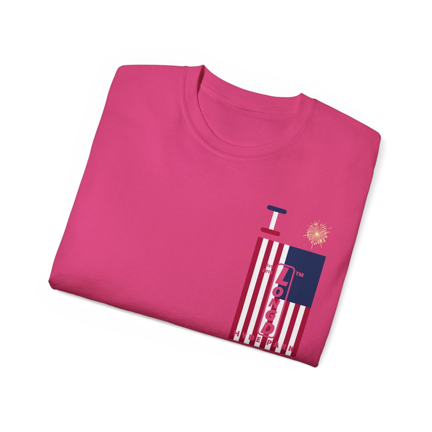 I Burst LongD cotton tee negative cropped flag single-breasted front-back Hyde Park upright logo (Patriotic colors)