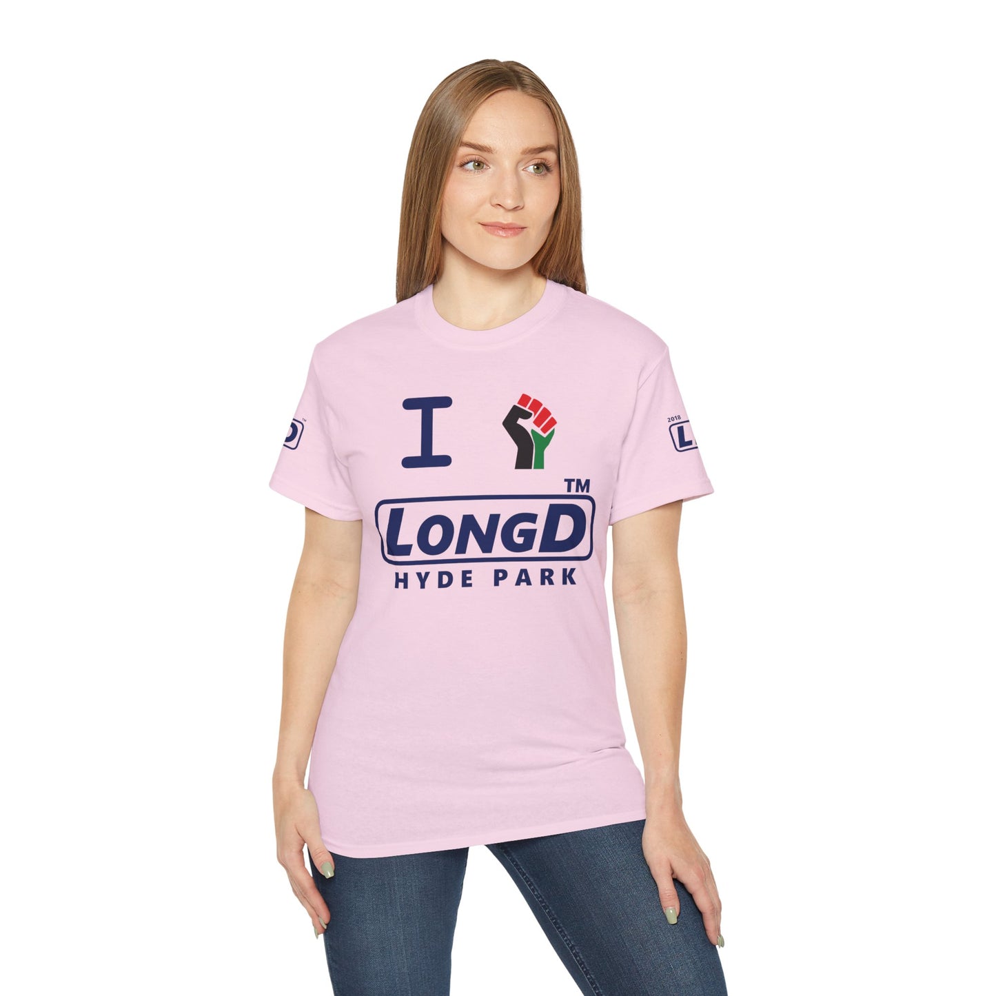 I fist LongD official Hyde Park logo 4-print cotton tee with multicolored fist