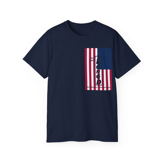 LongD cotton tee negative cropped flag single-breasted front-back tag-domain upright logo (Patriotic colors)