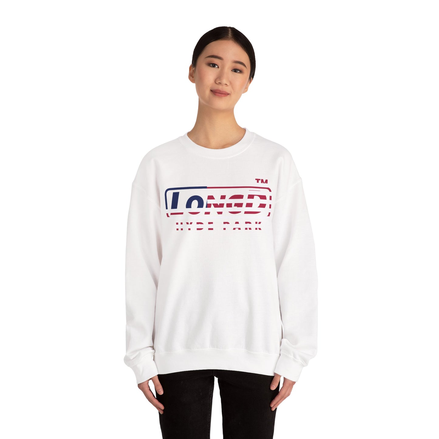 LongD positive flag Hyde Park logo crewneck sweatshirt (patriotic colors)