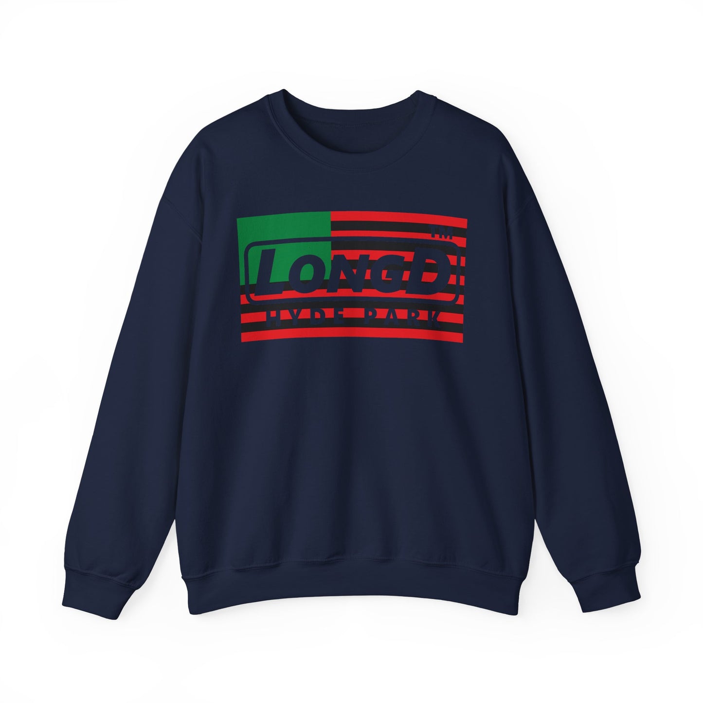 LongD negative flag Hyde Park logo crewneck sweatshirt (Juneteenth colors)