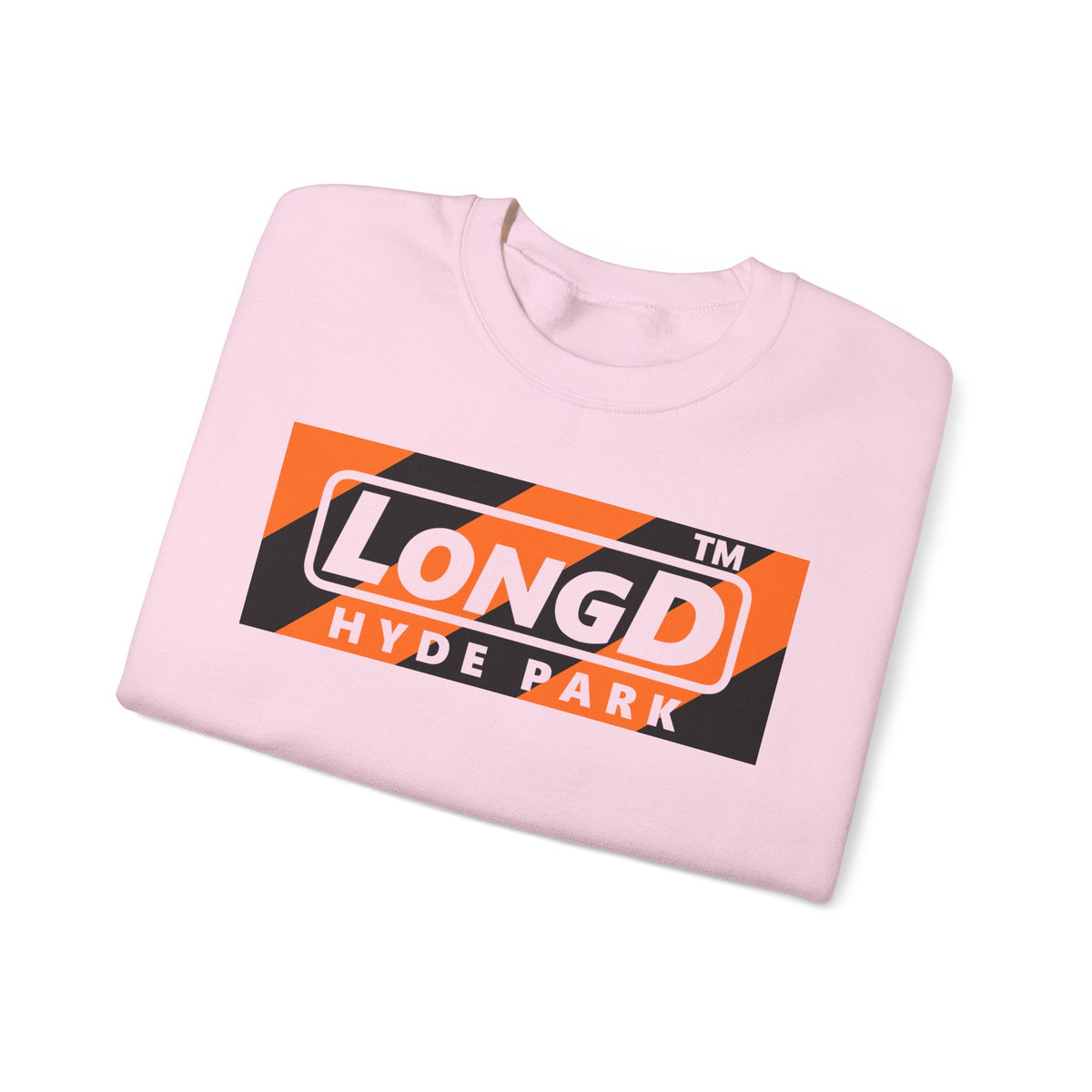 LongD Hyde Park negative diagonal 6-striped front-back logo (Halloween colors) crewneck sweatshirt