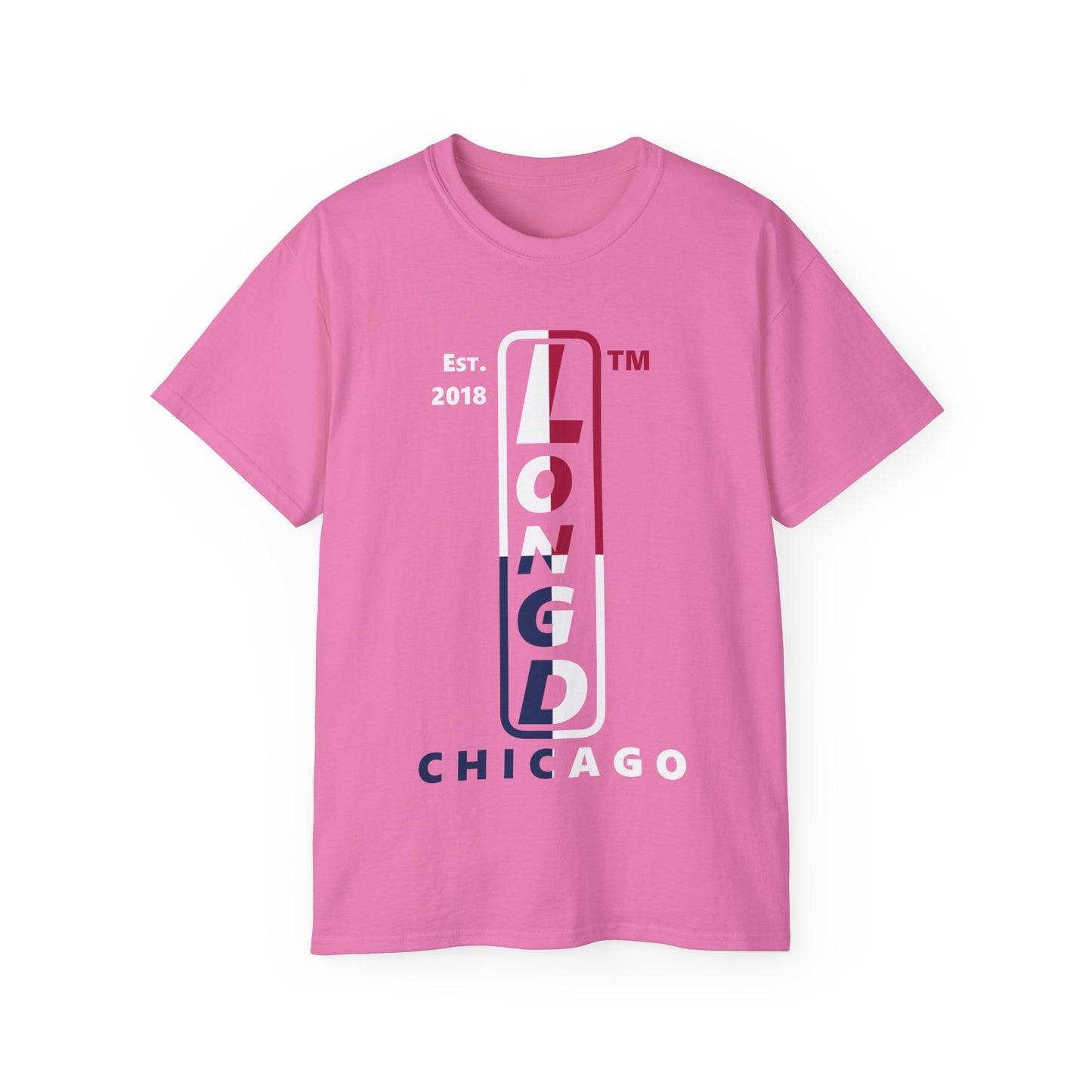 LongD cotton tee positive quarters Chicago upright logo (Patriotic colors)