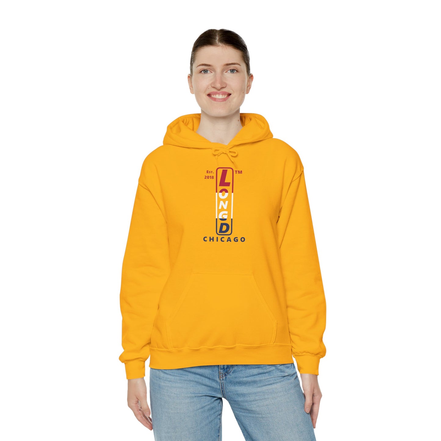 LongD® positive horizontal 3-striped upright Chicago logo hoodie
