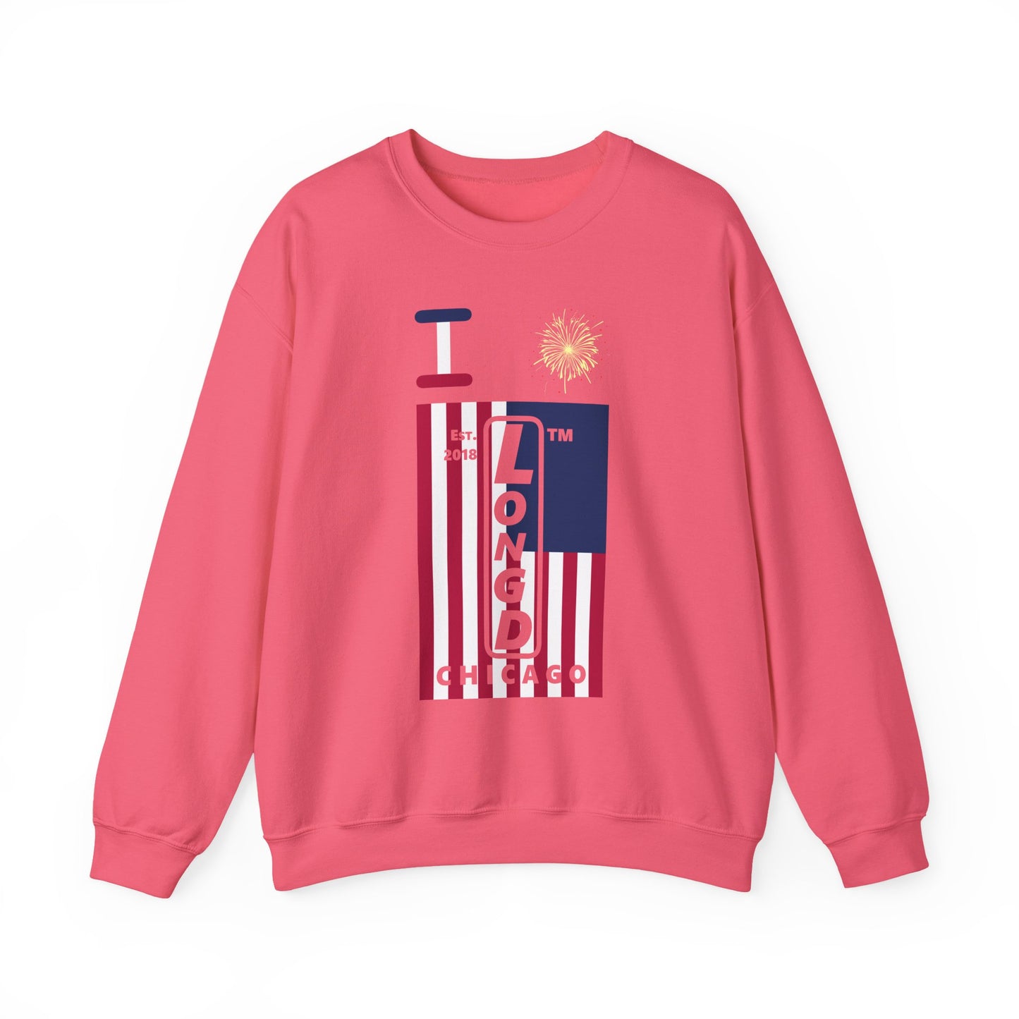 I Burst LongD negative cropped flag Chicago upright logo crewneck sweatshirt