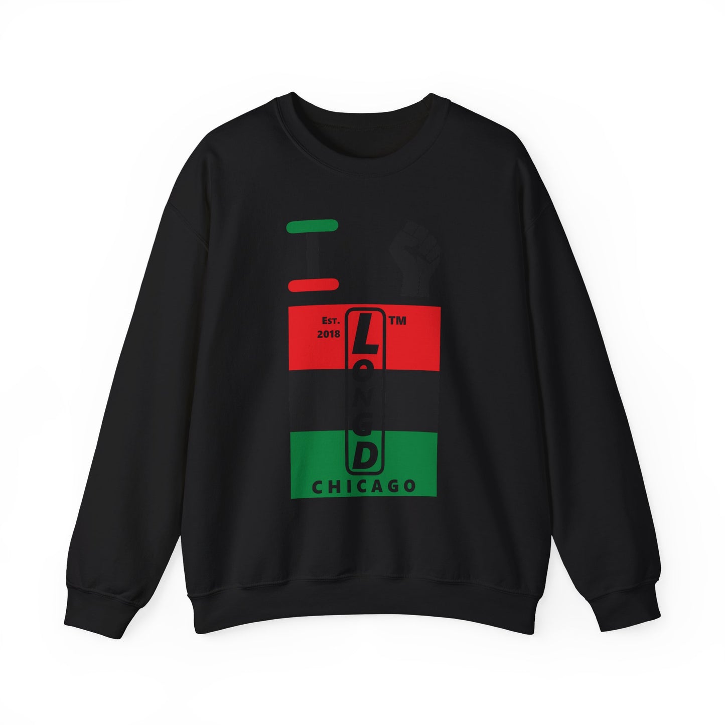 I Fist LongD negative horizontal 3-striped Chicago upright logo crewneck sweatshirt